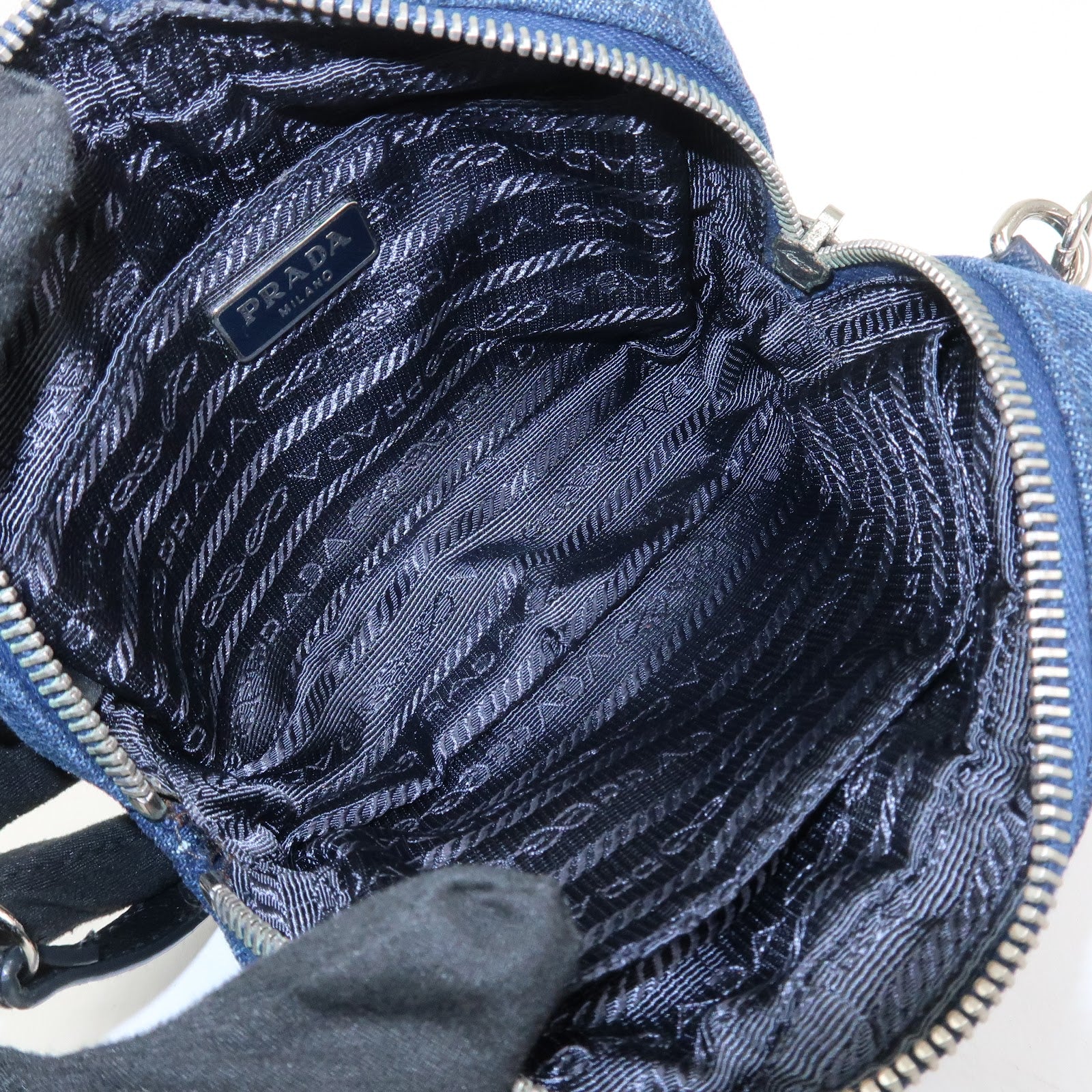 PRADA Logo Denim Leather Mini Shoulder Bag Camera Bag 1N1674
