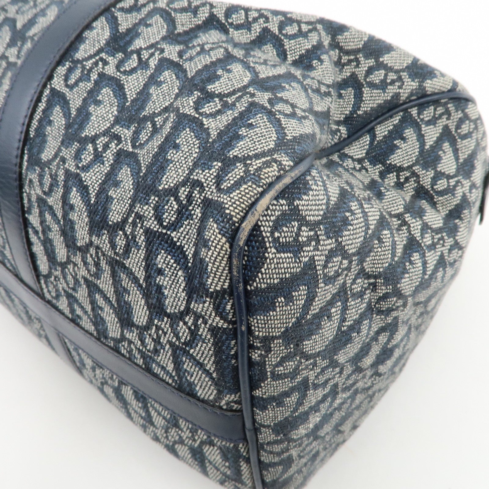 Christian Dior Trotter Jacquard Canvas Leather Boston Bag Navy