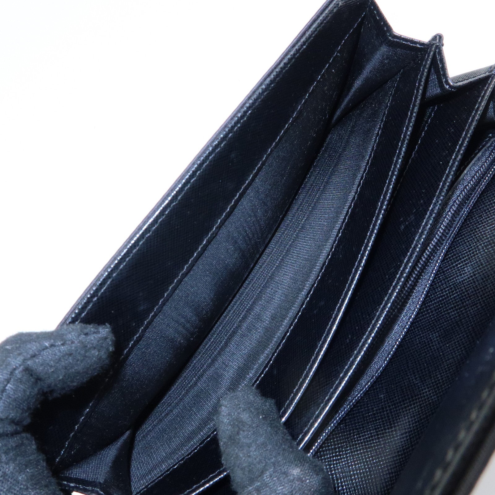 PRADA Triangle Logo Nylon Leather Long Wallet Black M608
