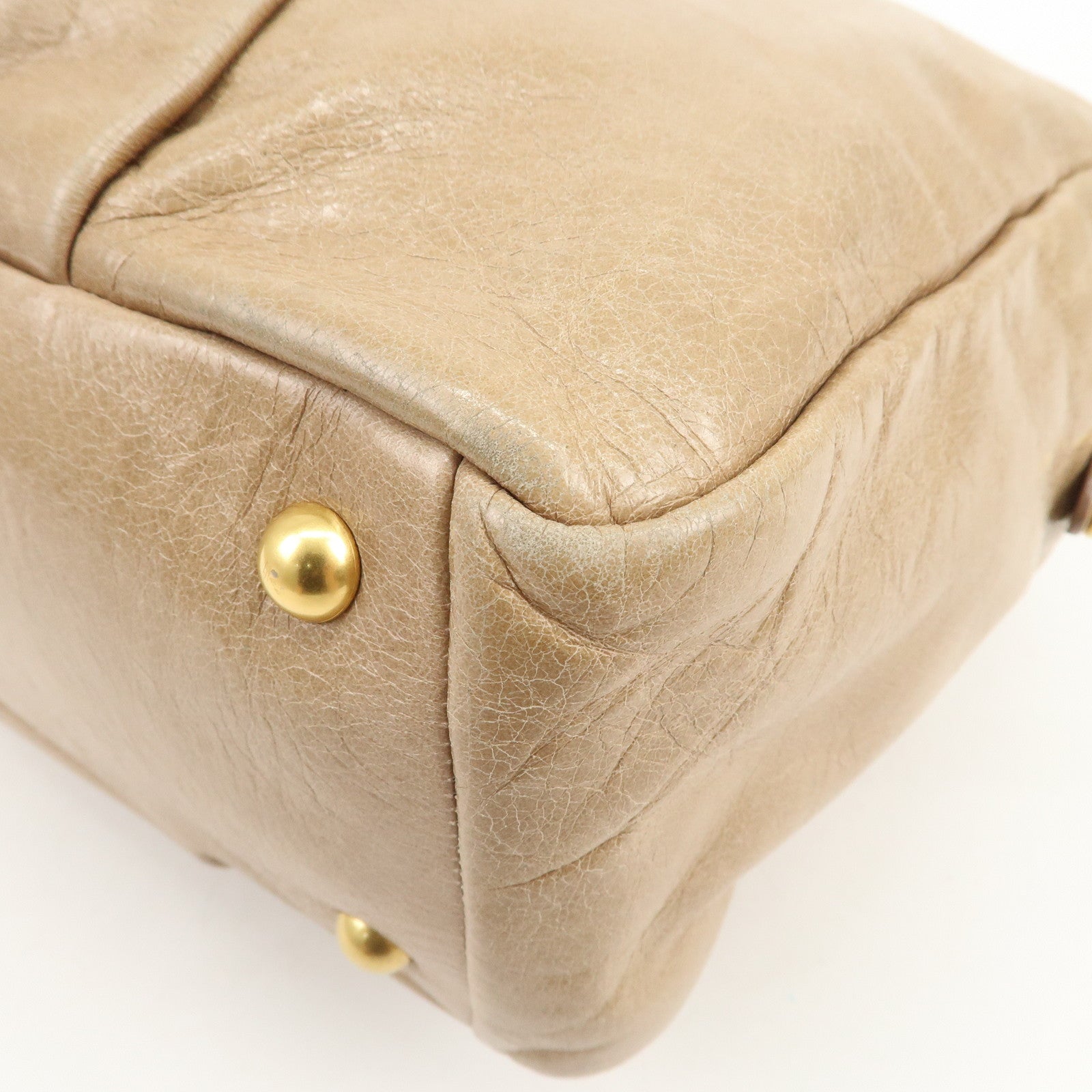 MIU MIU Leather 2Way Bag Hand Bag Shoulder Bag Light Brown RL0048