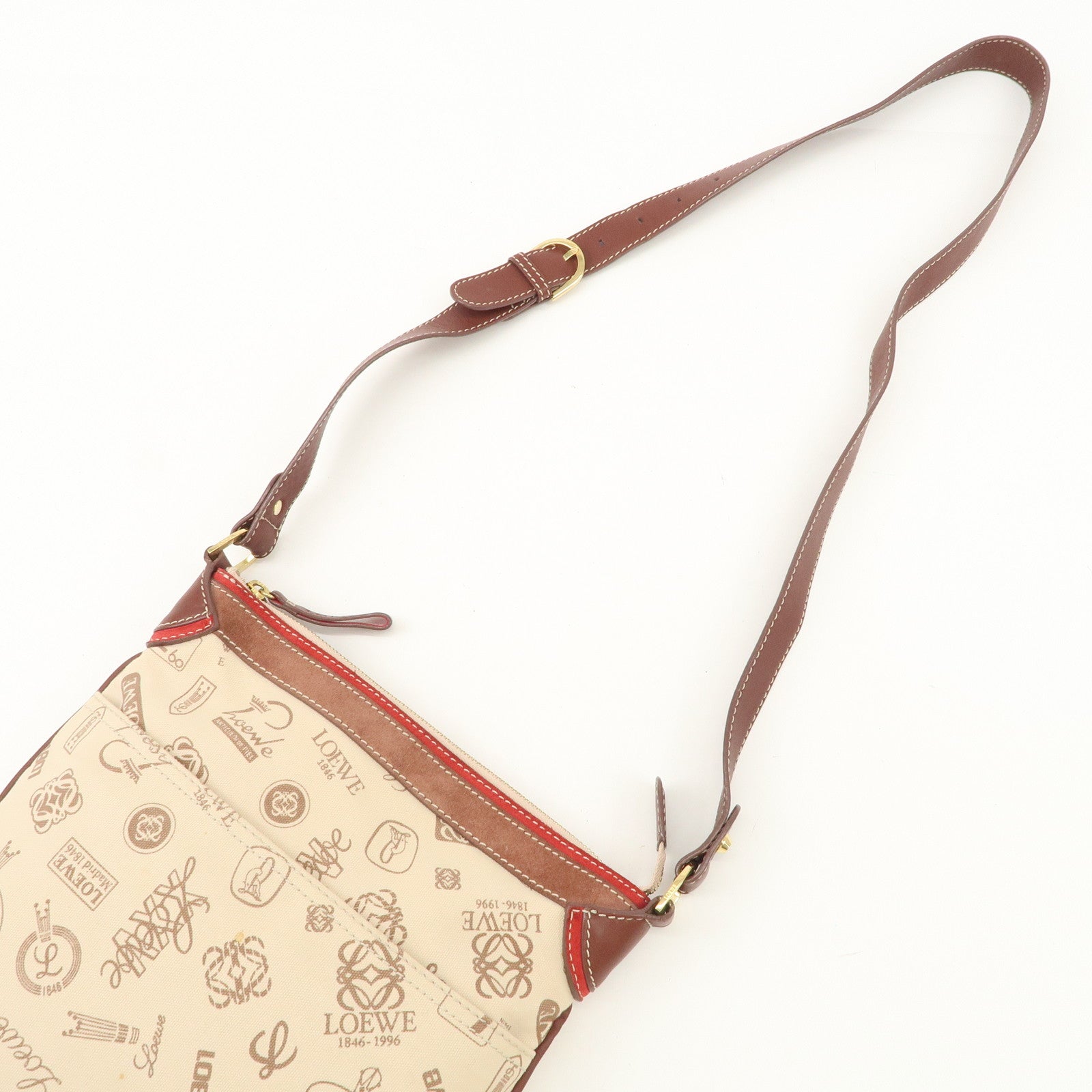 LOEWE Anagram Canvas Suede Leather Shoulder Bag 160th Anniverssary Used