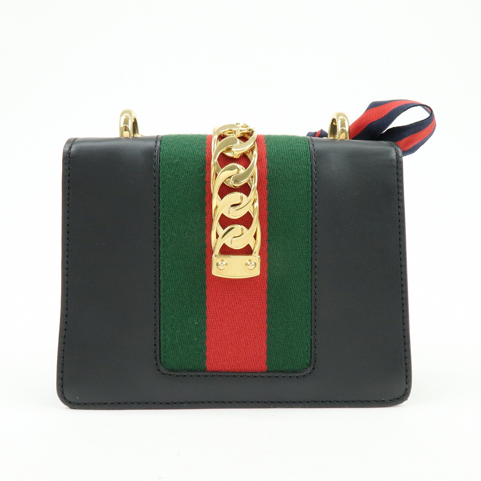 GUCCI Sylvie Sherry Leather Chain Shoulder Bag Black 431666