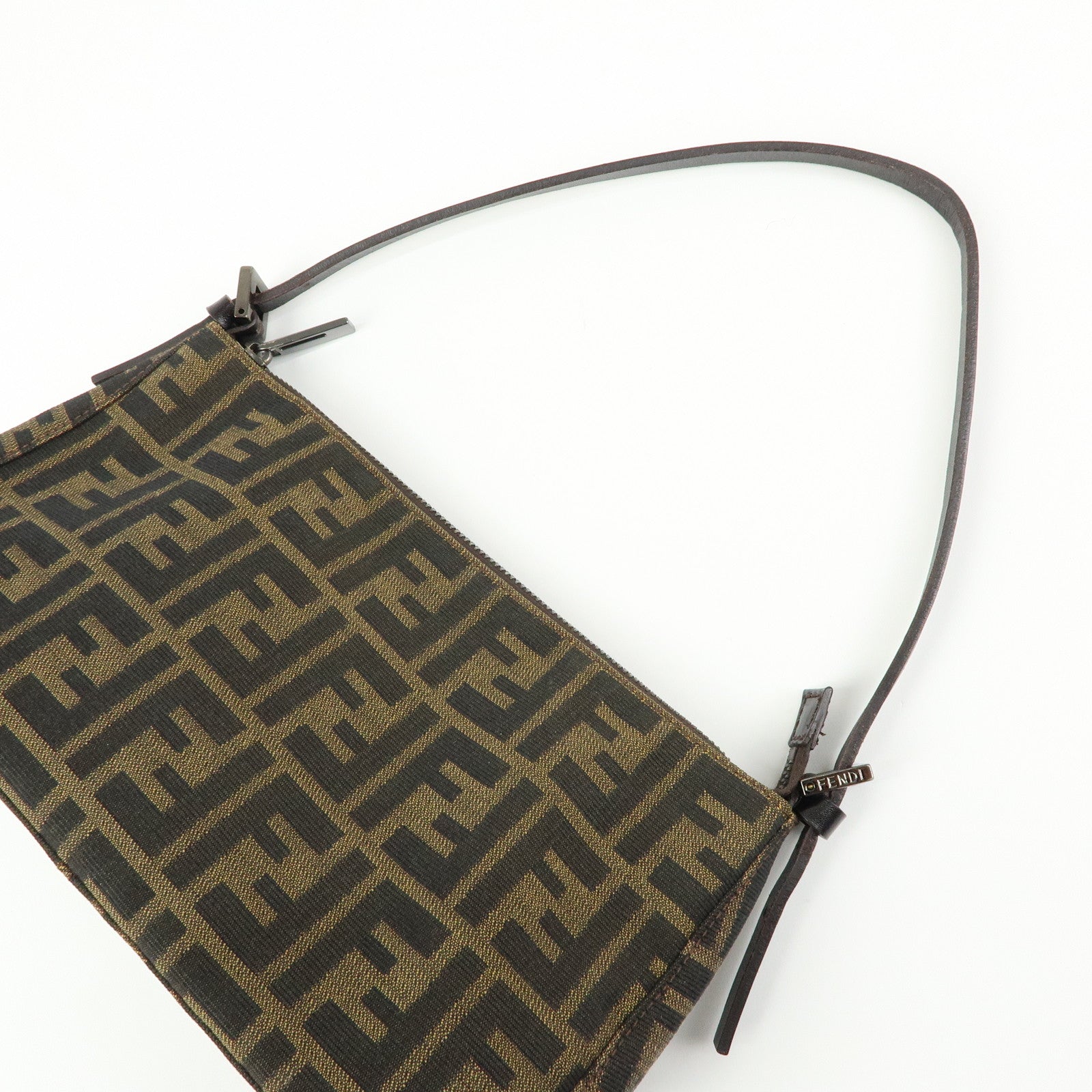 FENDI Zucca Canvas Leather Hand Bag Shoulder Bag Brown 8BR156