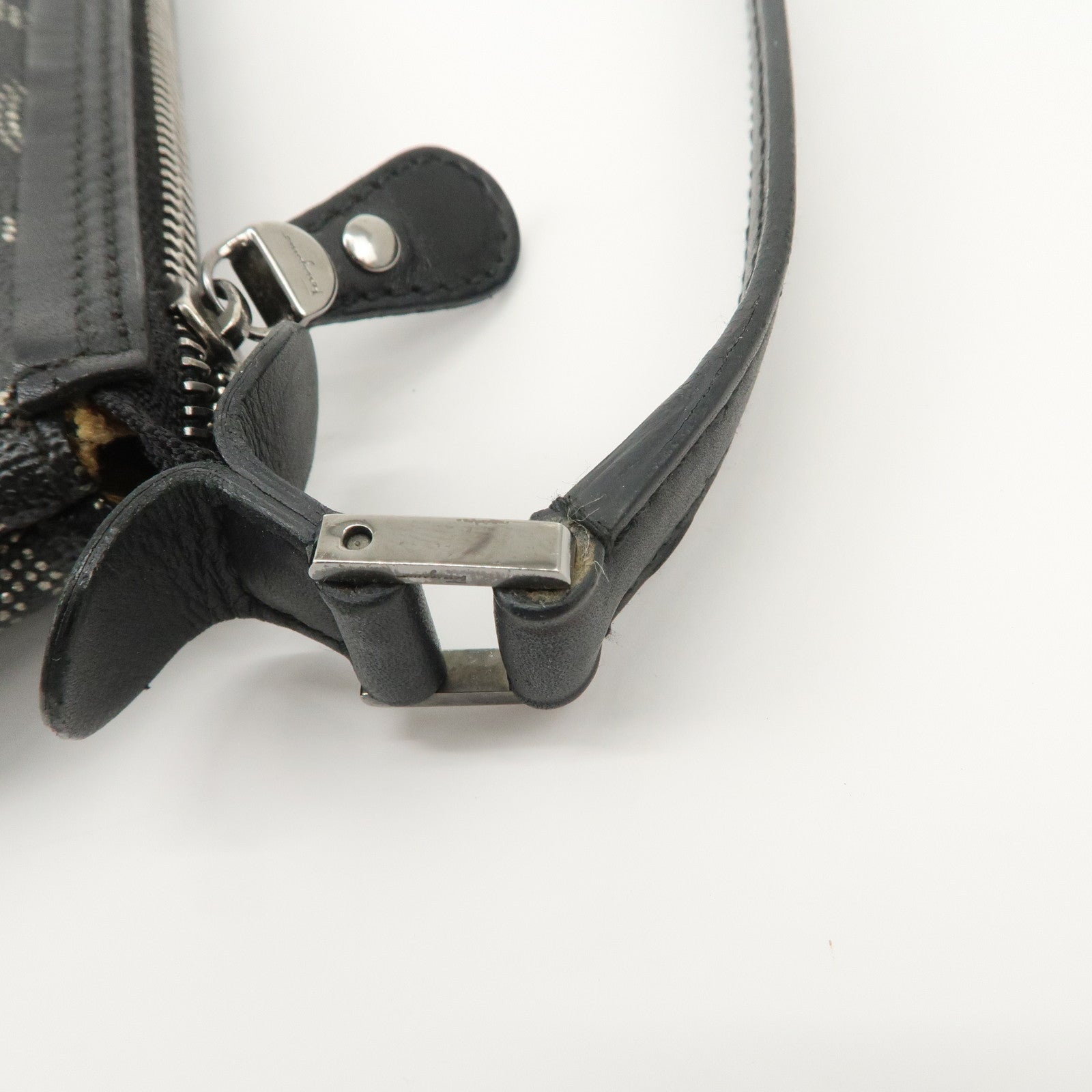 Ferragamo Gancini PVC Accessary Pouch Hand Bag Black