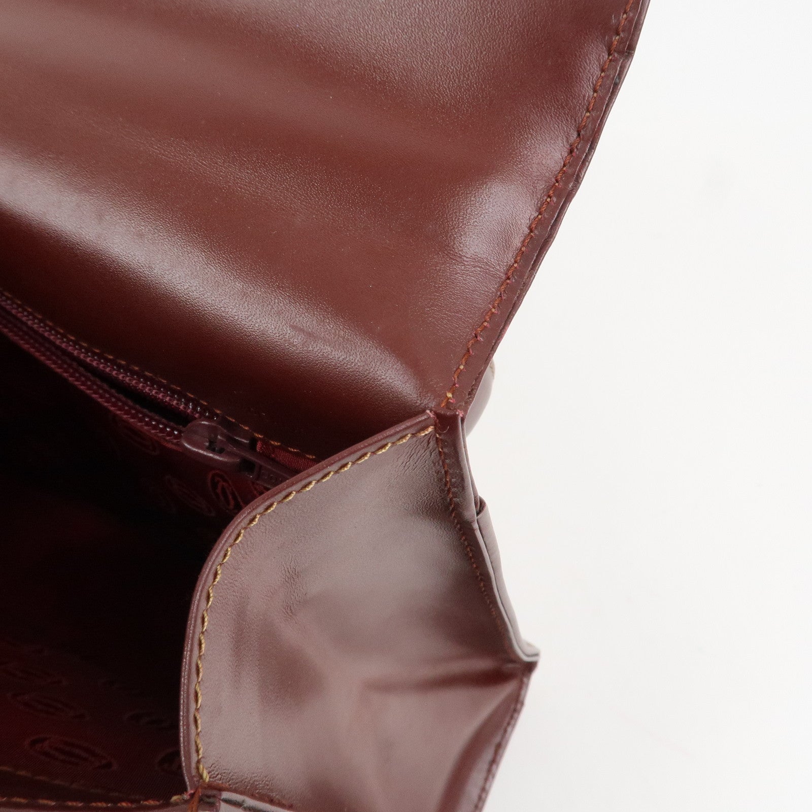 Cartier Must Line Leather Hand Bag Bordeaux Gold HDW
