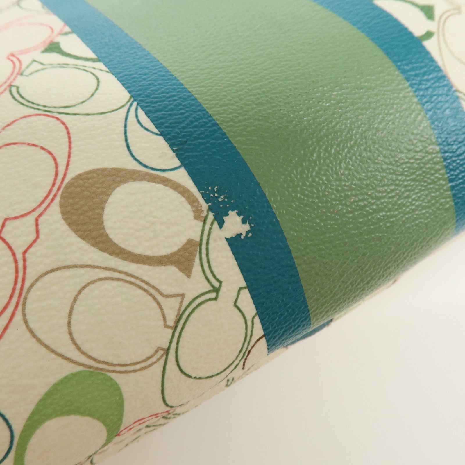 COACH Signature PVC Leather Shoulder Bag Hand Bag White Green