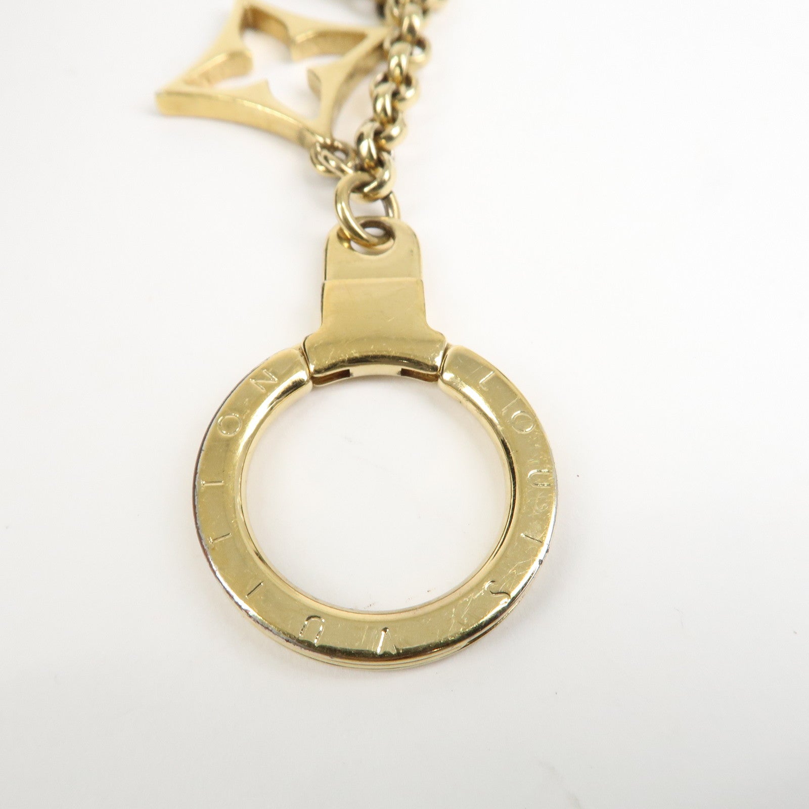 Louis Vuitton Fleur de Monogram Bag Charm Key Chain Gold M65111 Used