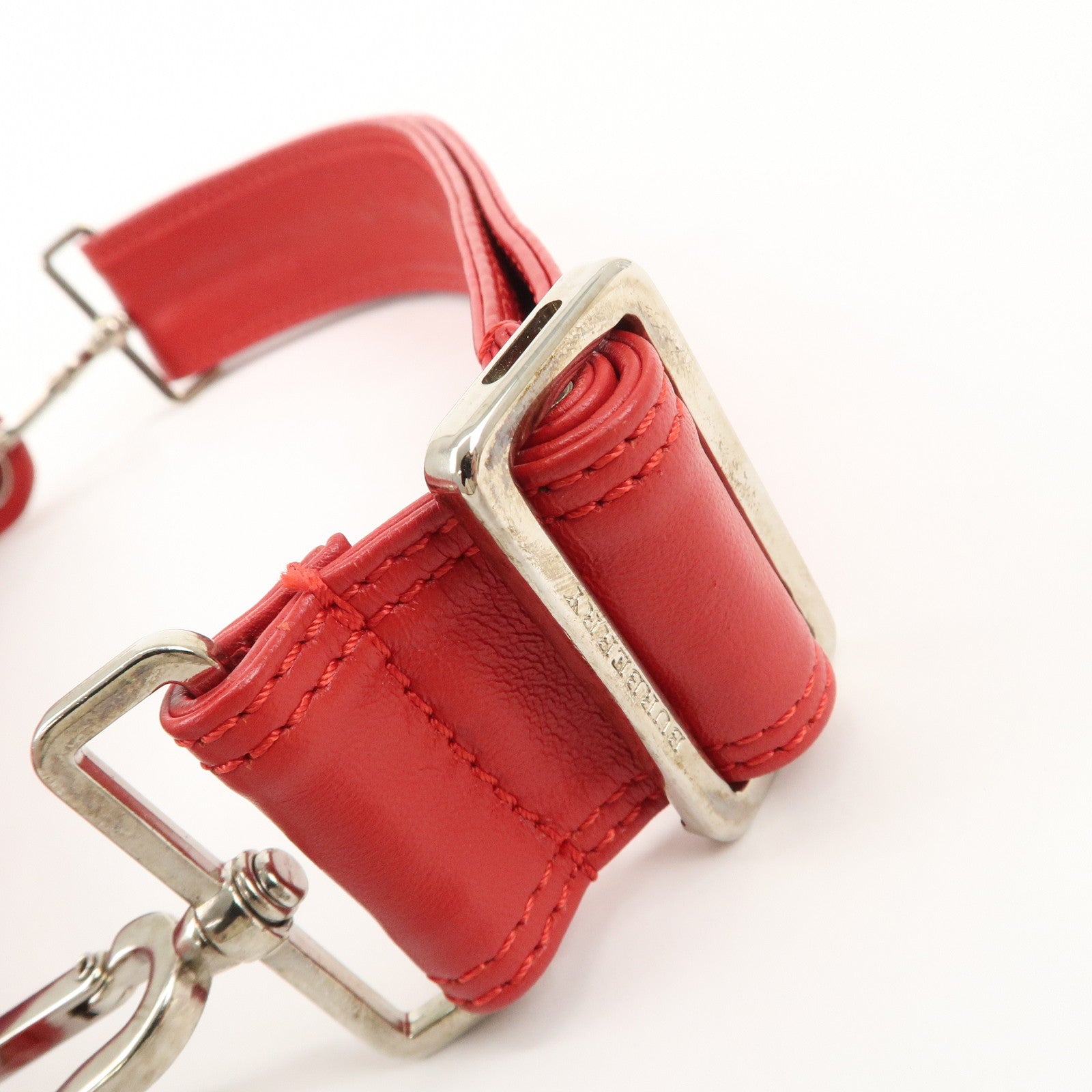 BURBERRY Logo Leather Shoulder Bag Mini Hand Bag Red Used