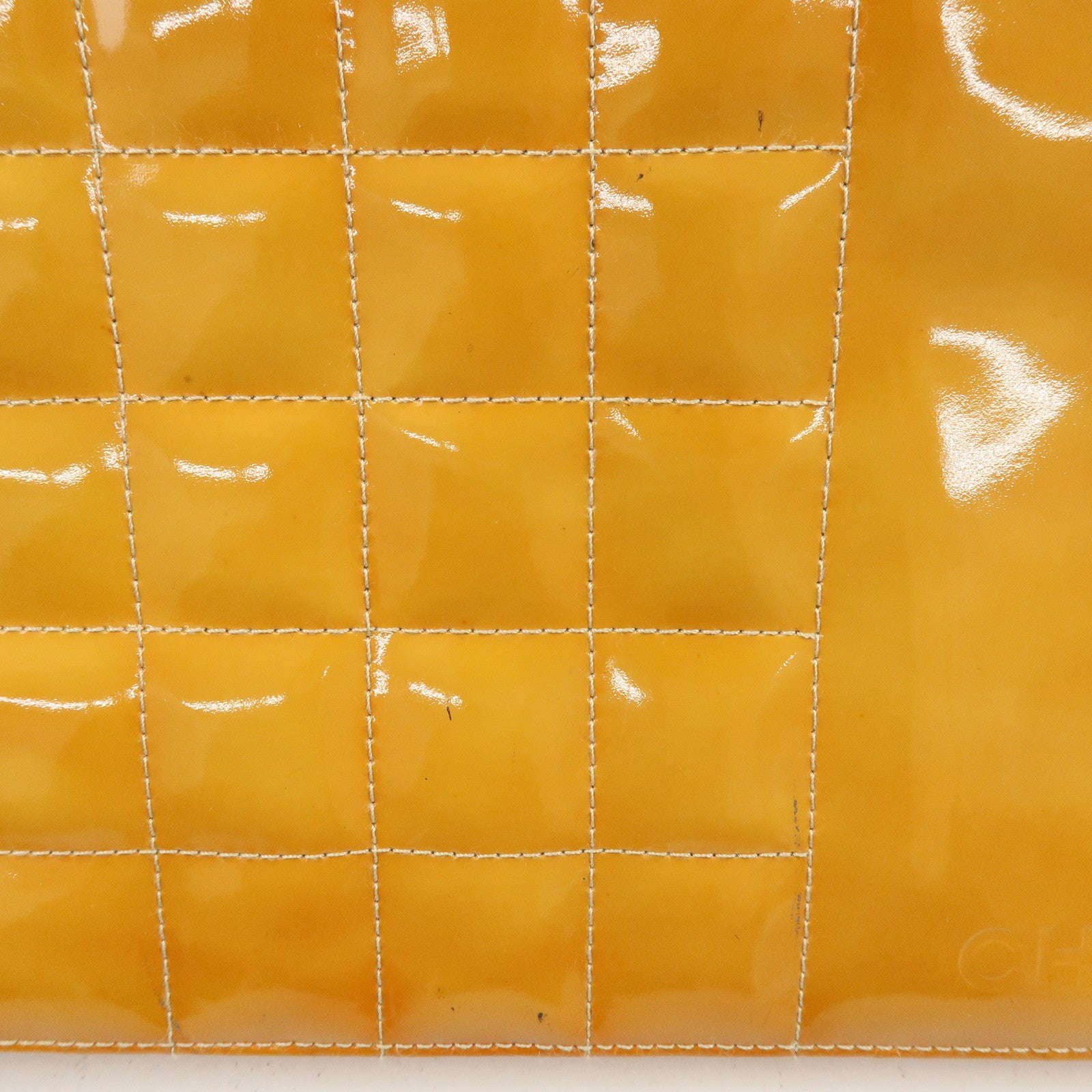 CHANEL Chocolate Bar Patent Leather Shoulder Bag Hand Bag Orange