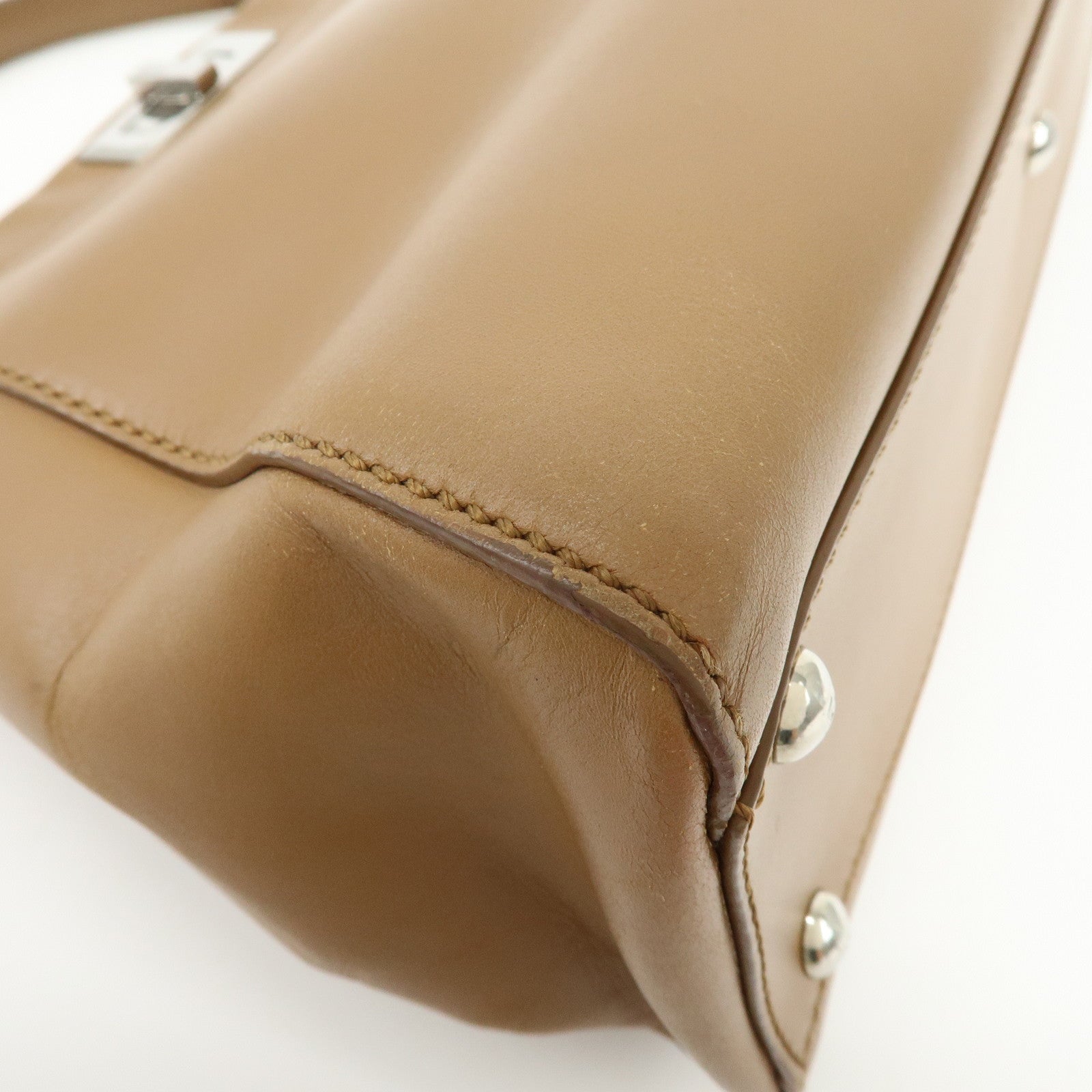 FENDI Peekaboo Leather 2Way Shoulder Bag Hand Bag Camel 8BN226