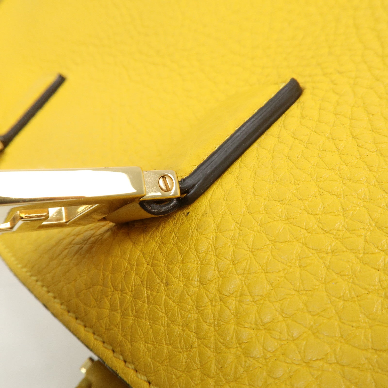 FENDI Selleria Leather 2Way Hand Tote Shoulder Bag Yellow 8BH368