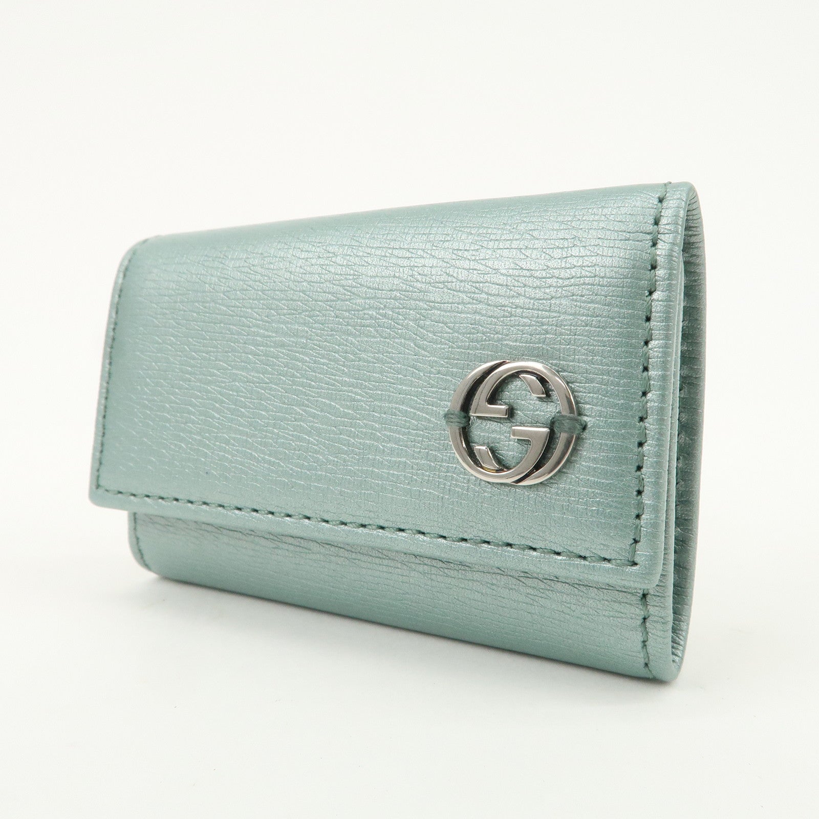 GUCCI Interlocking G Leather Key Case 6Rings Blue 256337