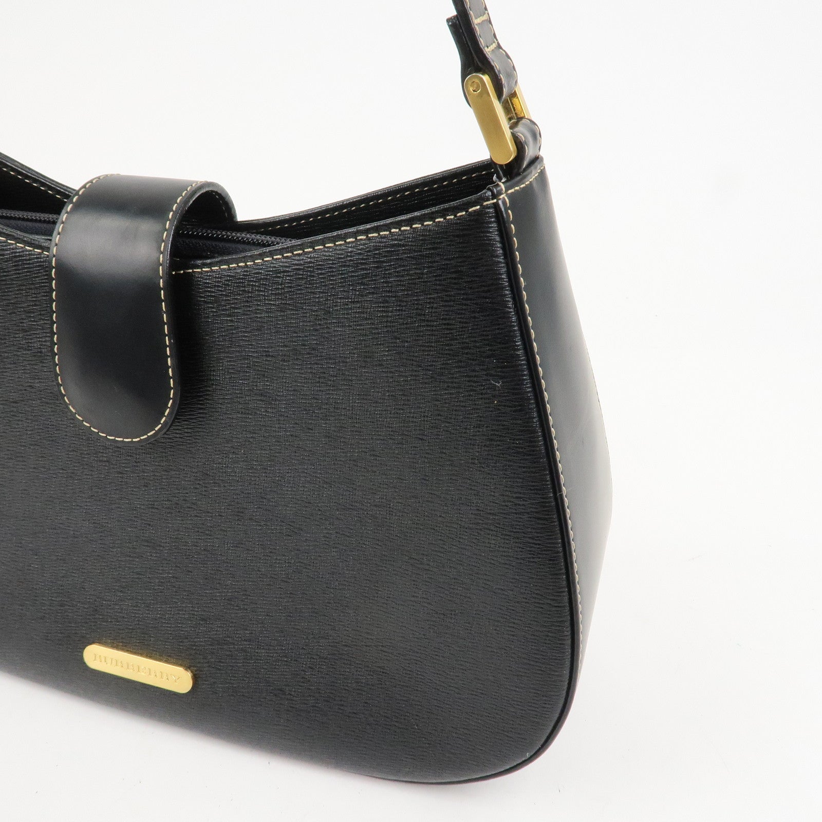 BURBERRY Leather Shoulder Bag Hand Bag Black Gold HDW