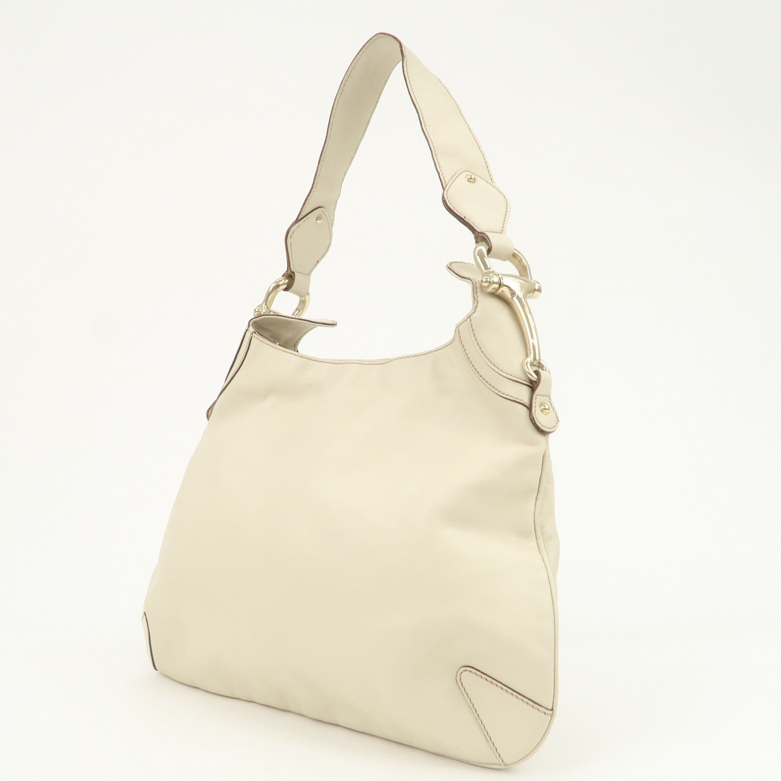 GUCCI Horsebit Leather Shoulder Bag Hand Bag Ivory 145826