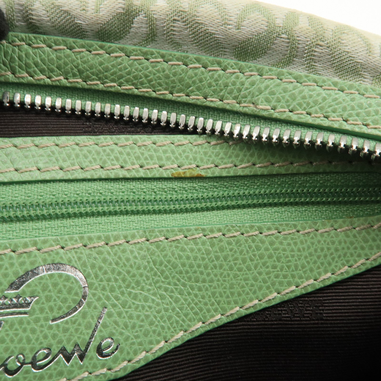 LOEWE Anagram Canvas Leather Hand Bag Light Green