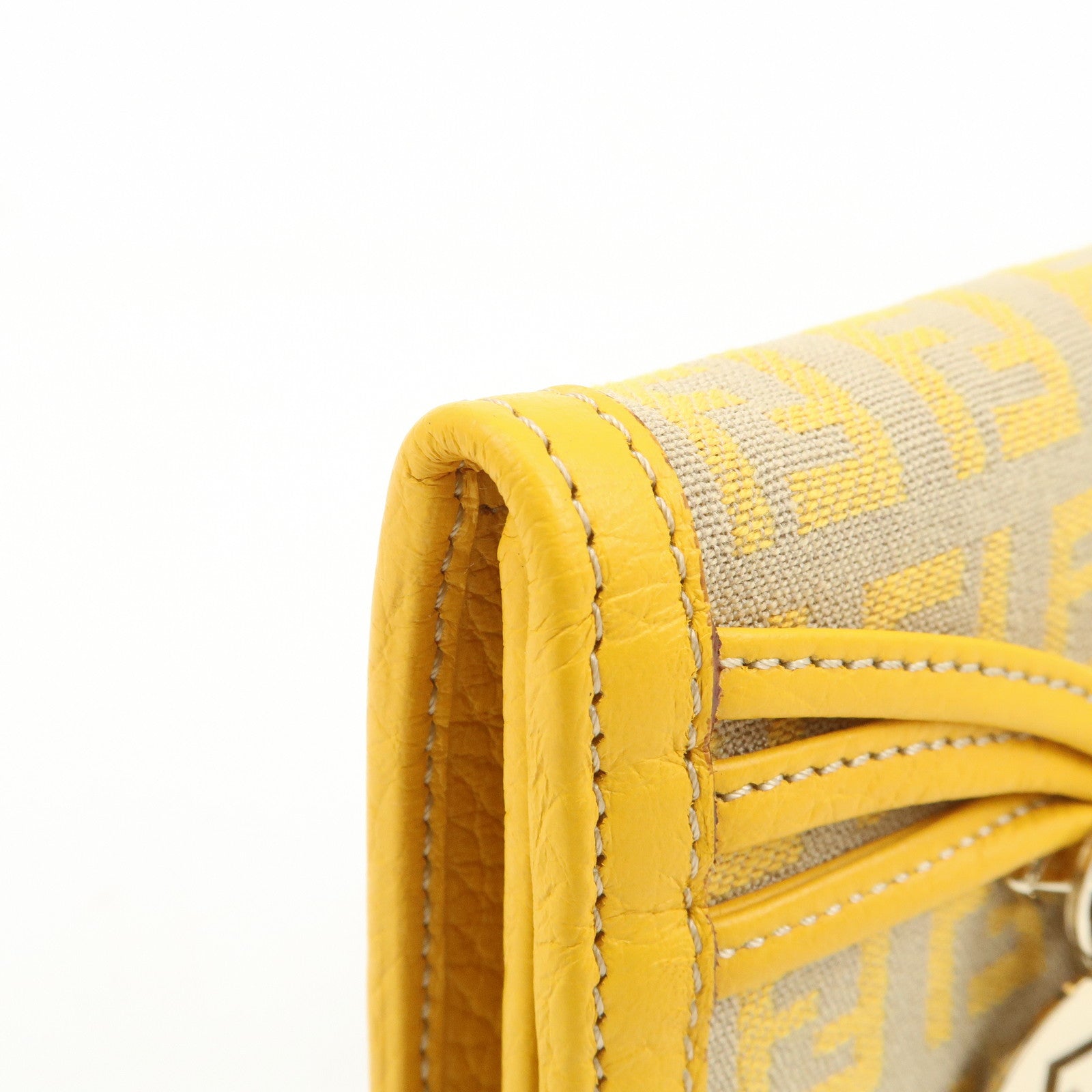FENDI Zucchino Canvas Leather Tri-fold Compact Wallet Yellow 8M0177