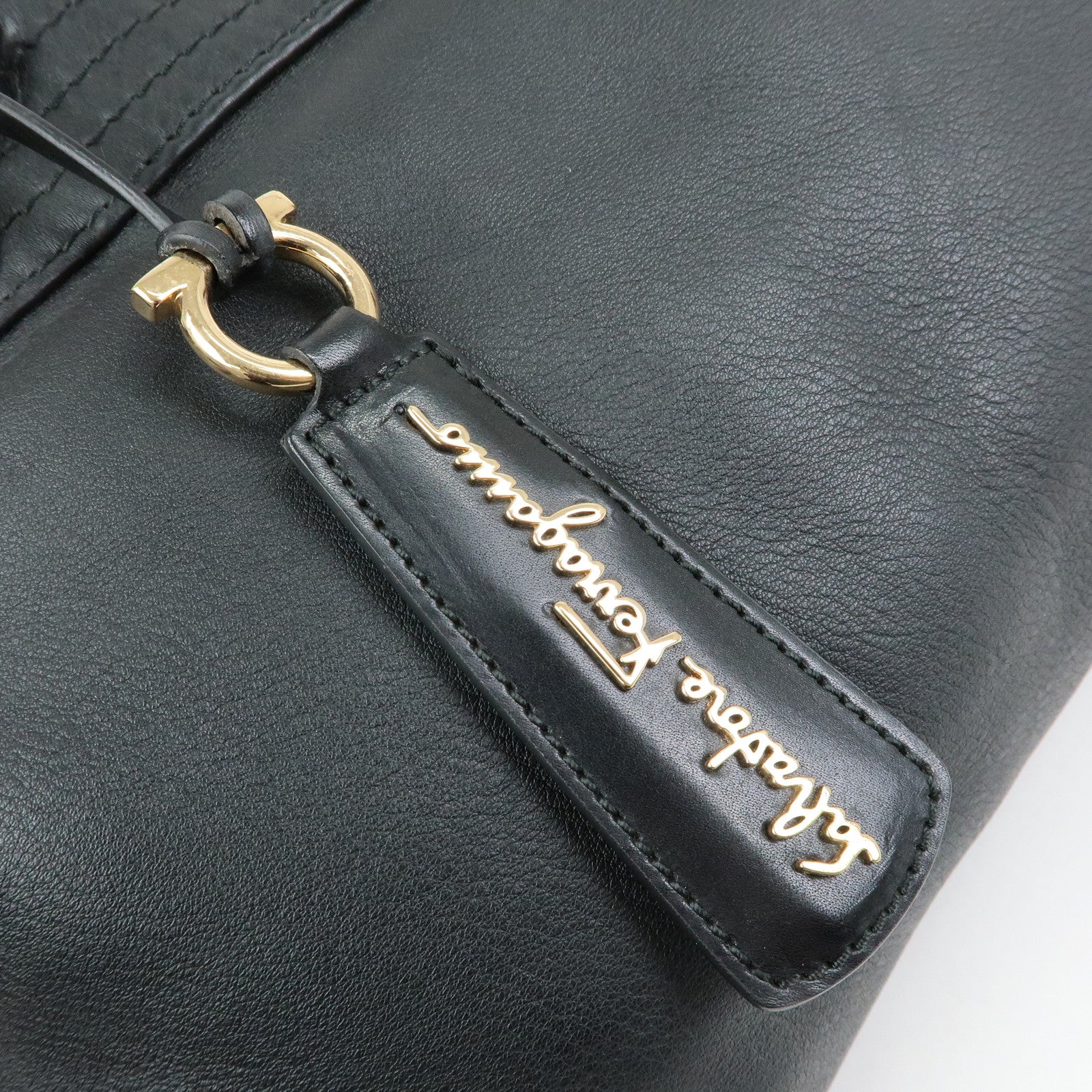 Ferragamo Gancini Leather Tote Bag Hand Bag Black