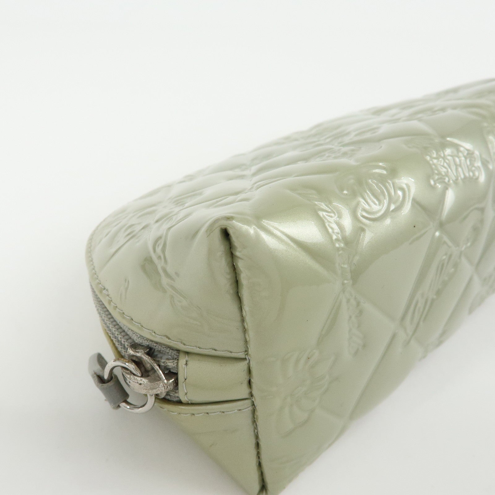 CHANEL Icon Line Patent Leather Cosmetic Pouch Champaign Gold