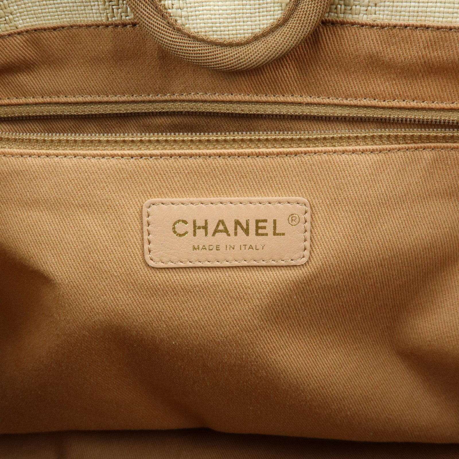 CHANEL Deauville MM Straw Leather Tote Shoulder Bag Beige A67001
