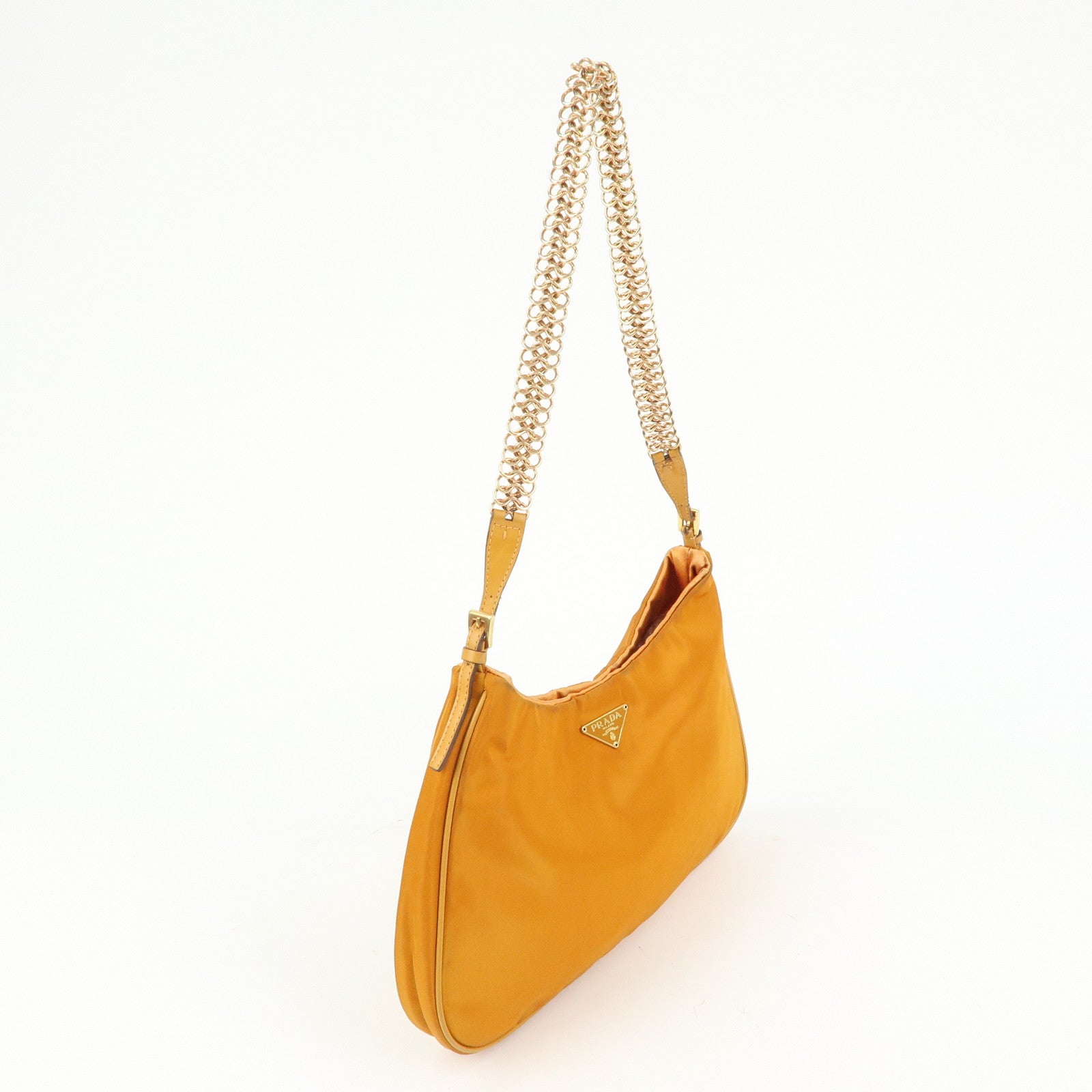 PRADA Triangle Logo Re‑Nylon Leather Hand Bag Shoulder Bag Orange