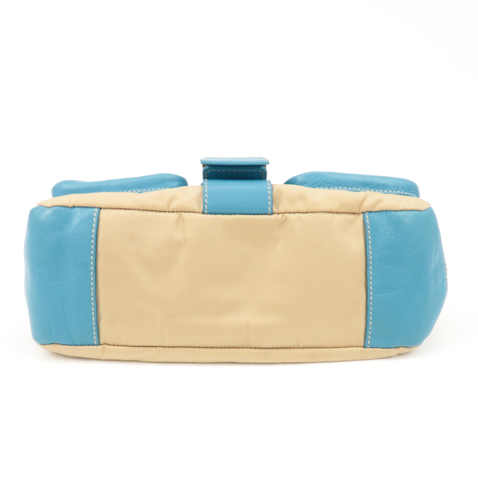 PRADA Nylon Leather Shoulder Bag Crossbody Bag Blue Beige BR2417 Used