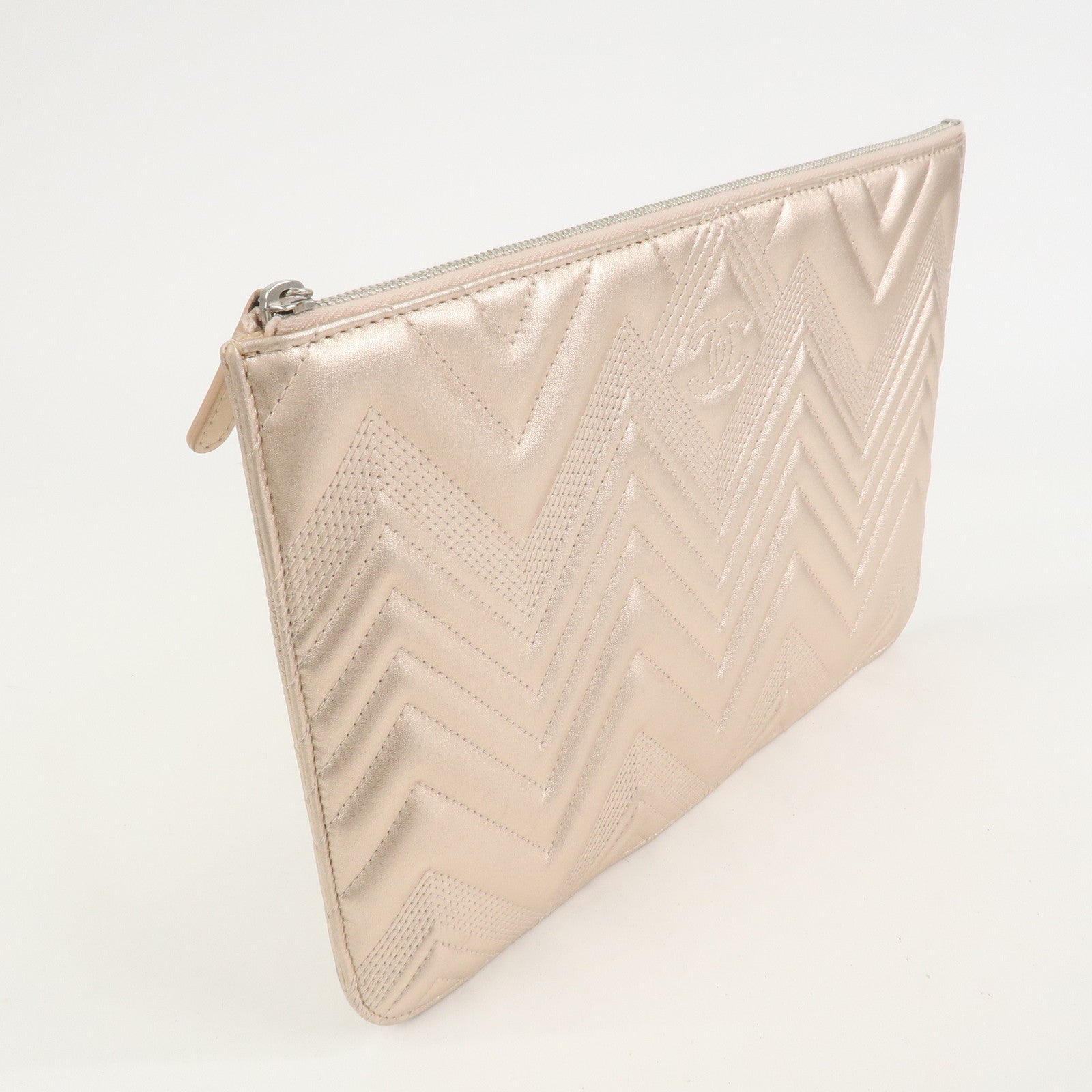 CHANEL Lambskin Clutch Bag Pouch Champane Pink