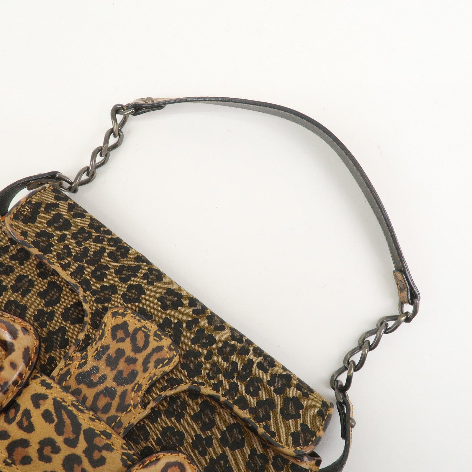 FENDI Canvas Leather Shoulder Bag Hand Bag Leopard Brown 8BR551