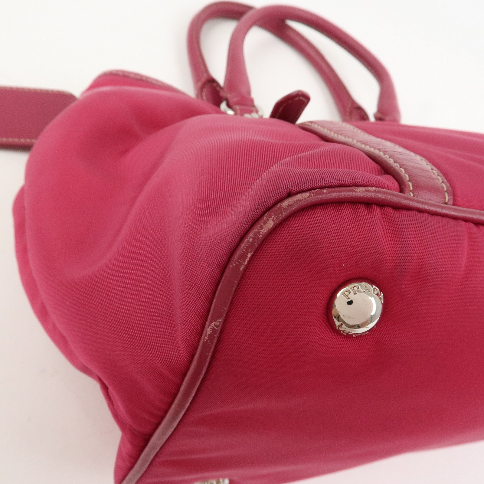 PRADA Logo Nylon Leather 2Way Bag Tote Bag Shoulder Bag Pink BN1841