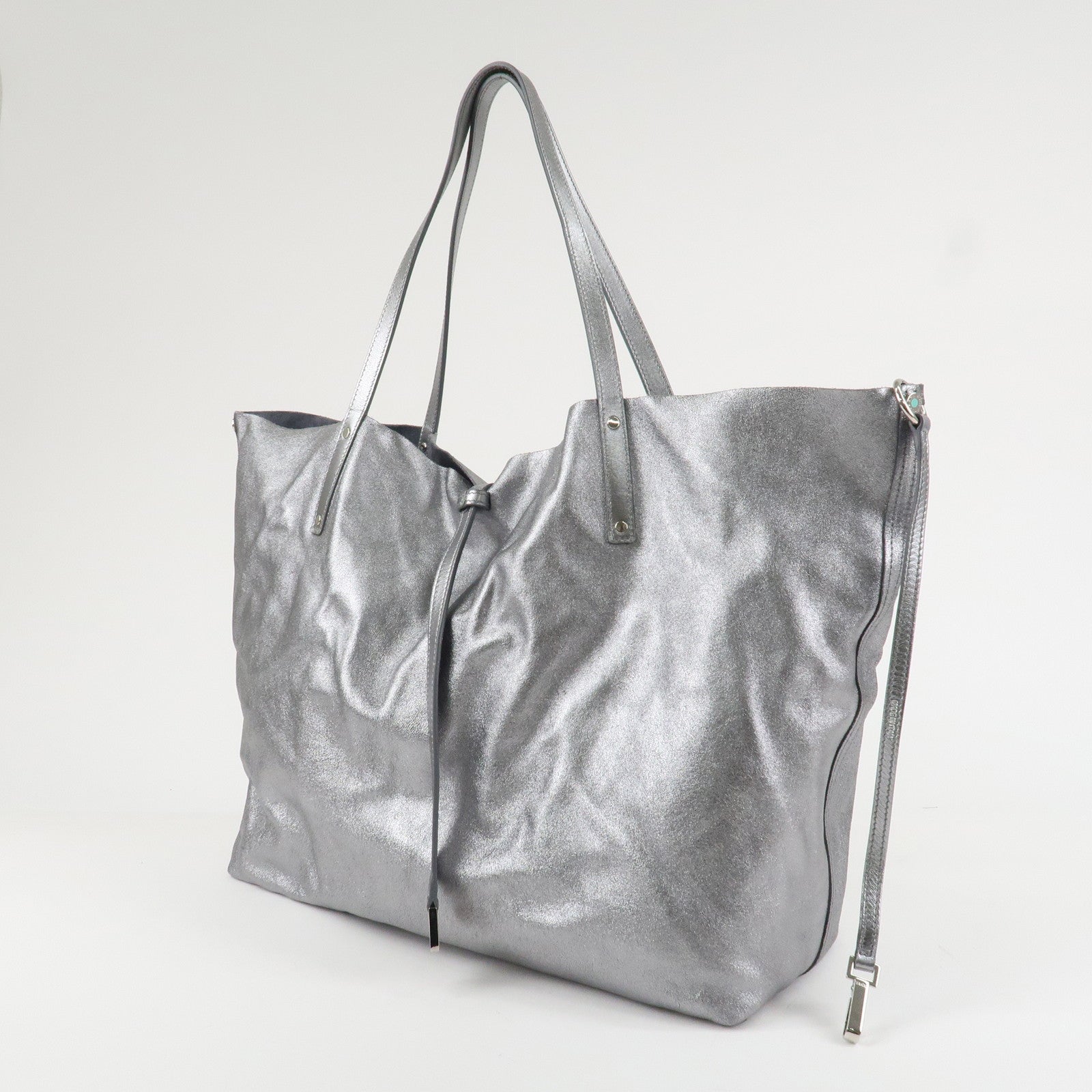 Tiffany&Co. Leather Reversible Tote Bag Sliver Used