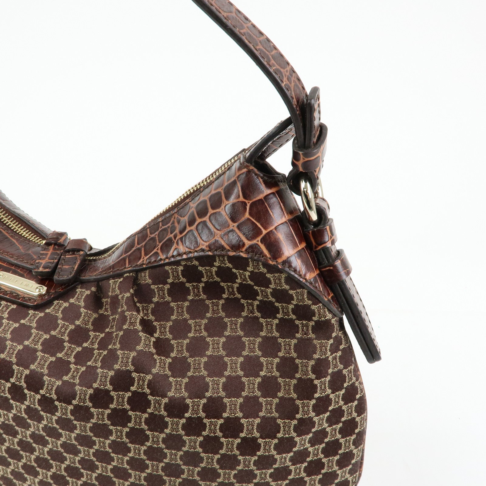 CELINE Macadam Canvas Leather Shoulder Bag Hand Bag Brown