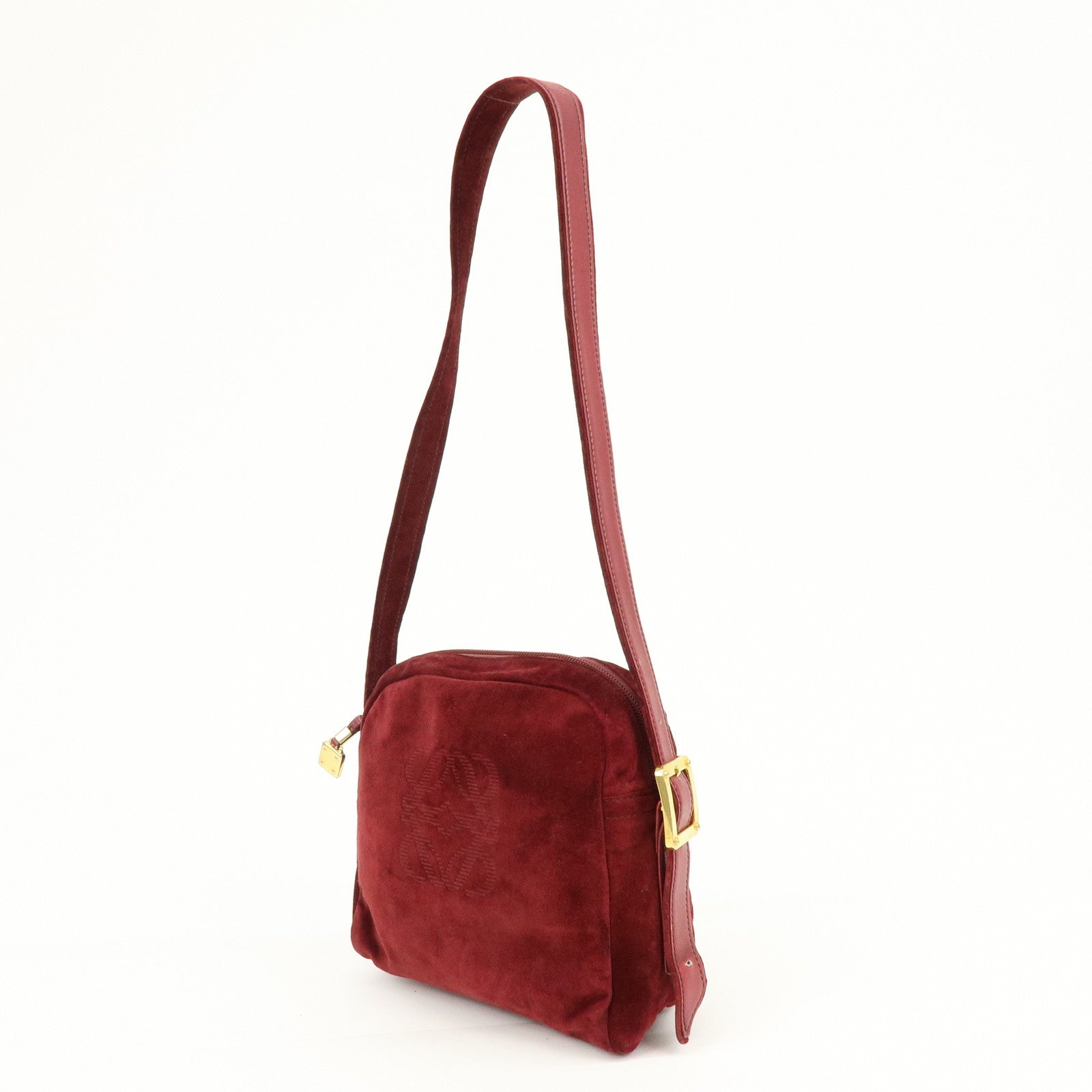 LOEWE Anagram Suede Shoulder Bag Crossbody Bag Bordeaux
