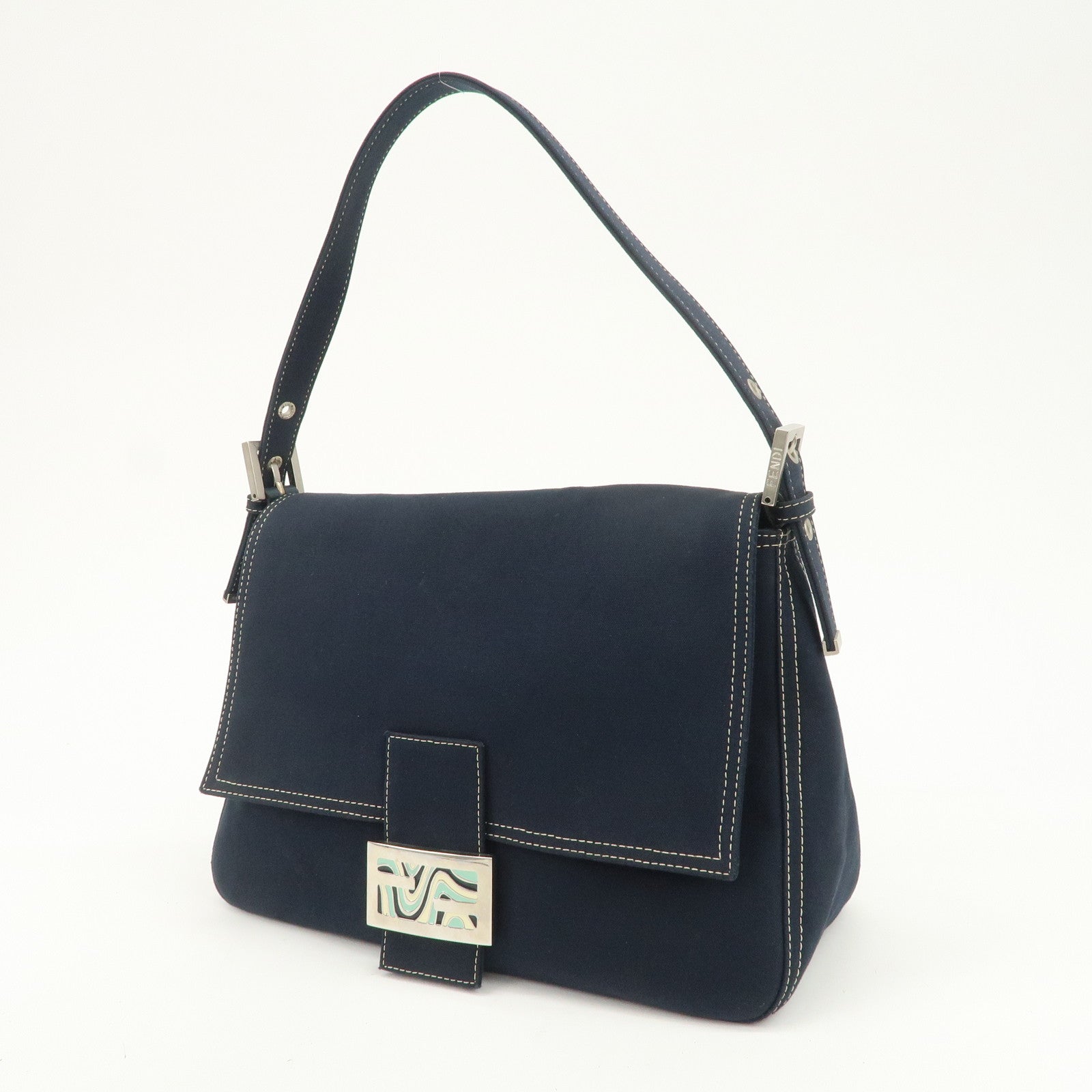 FENDI Mamma Baguette Canvas Shoulder Bag Dark Navy 26325