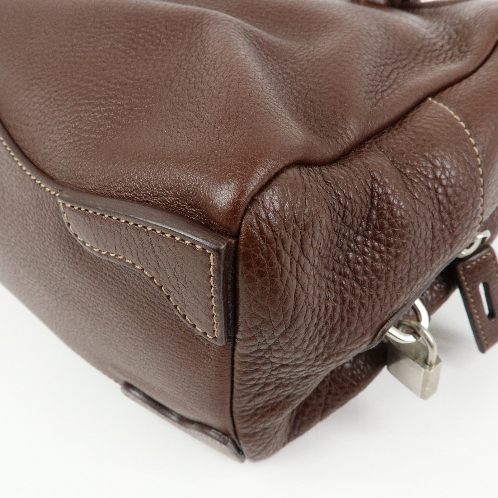 PRADA Vitello Daino Leather Boston Bag Hand Bag Brown BR3090