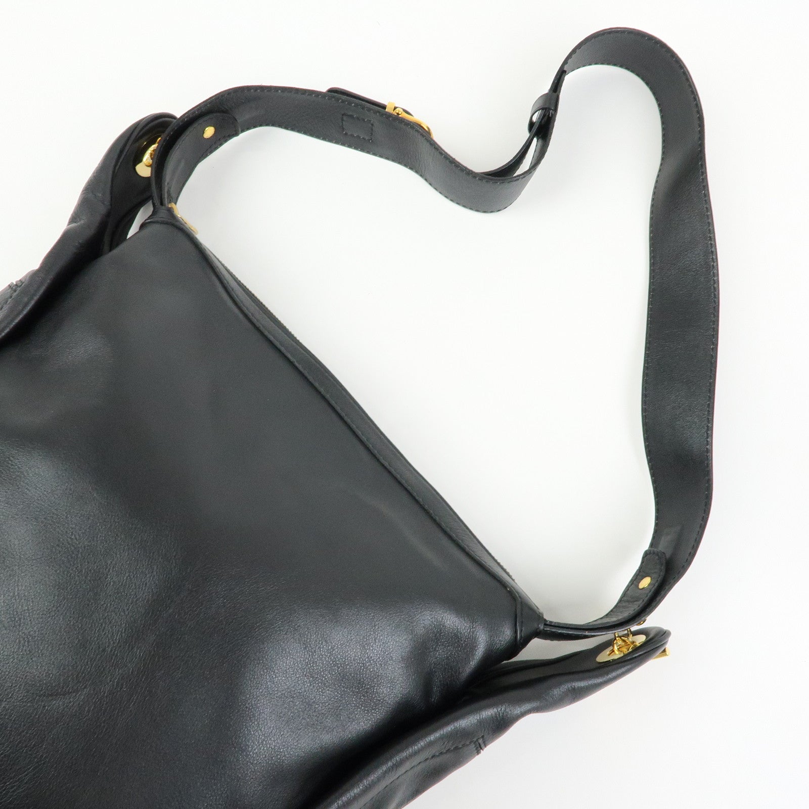 CELINE Leather Toggle Belt Shoulder Bag Crossbody Bag Black
