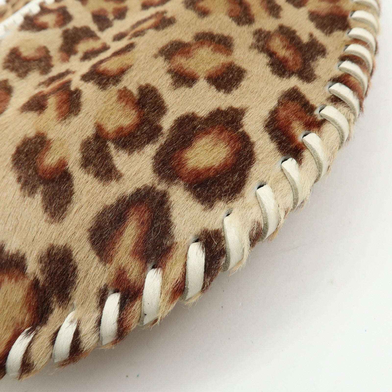 FENDI Unborn Calf Leather Tote Bag Leopard White Beige 8BR285