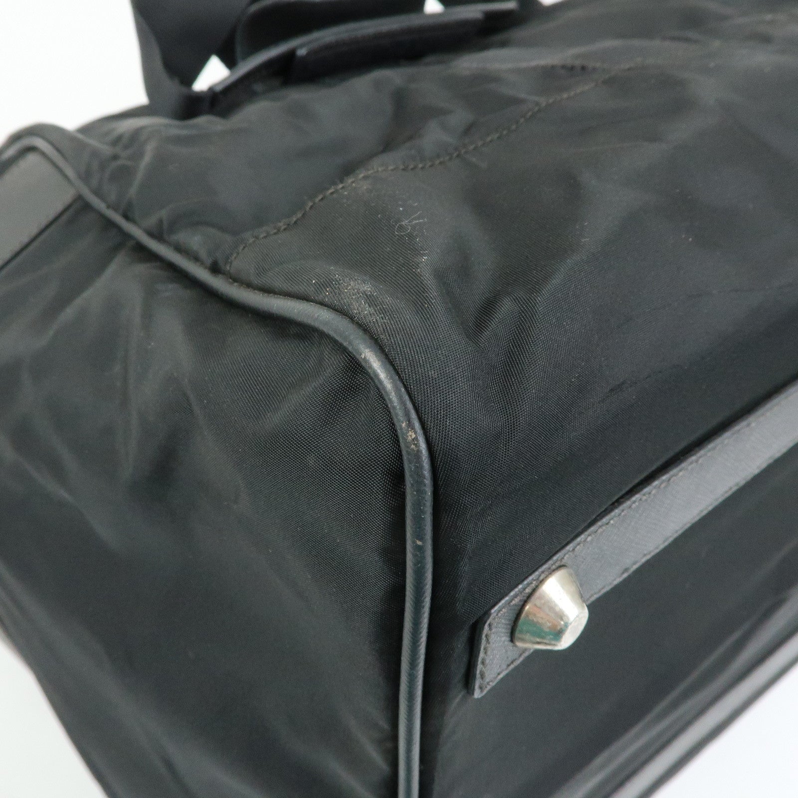 PRADA Triangle Logo Nylon Leather Boston Bag Travel Bag Black