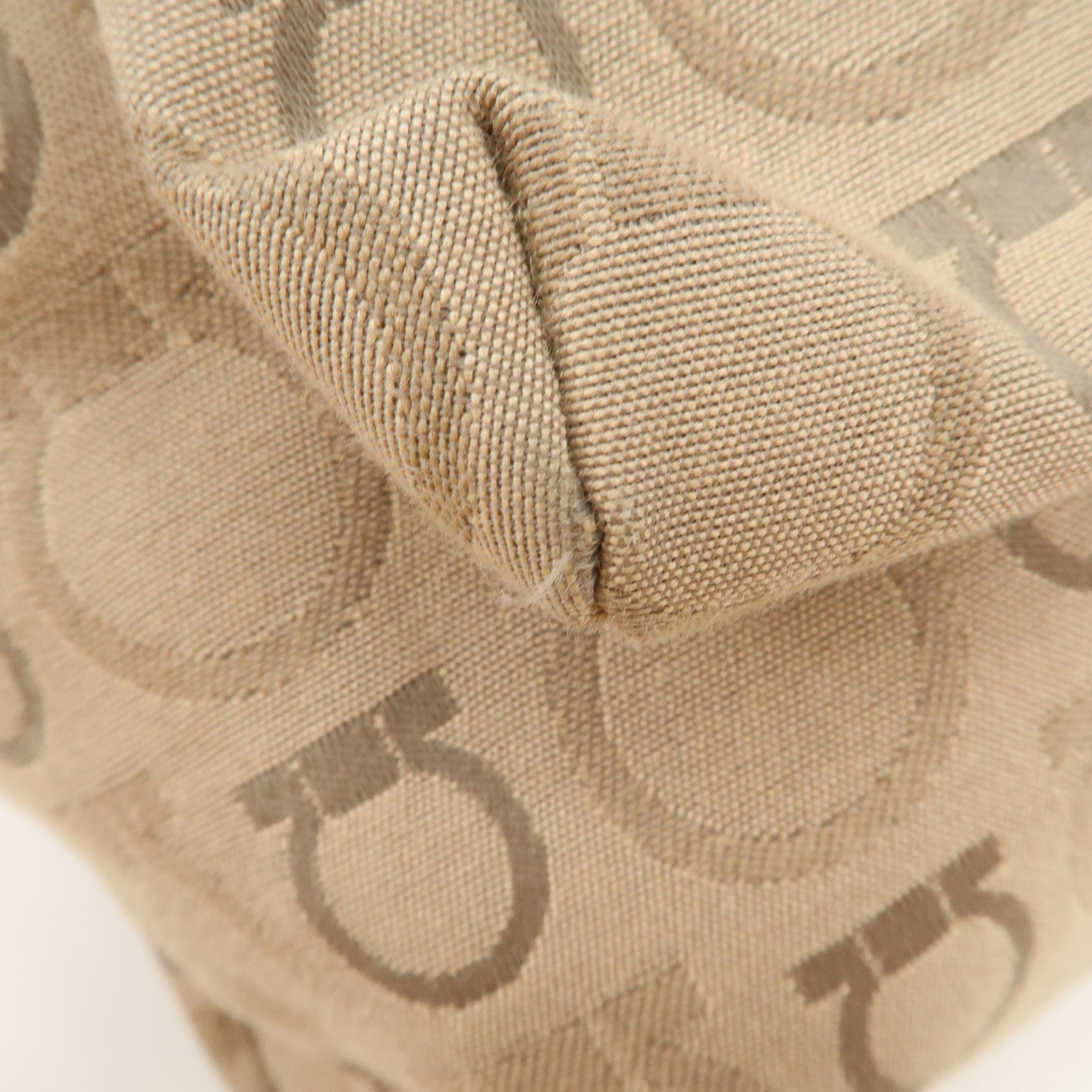 Ferragamo Gancini Canvas Leather Shoulder Bag Tote Bag Brown