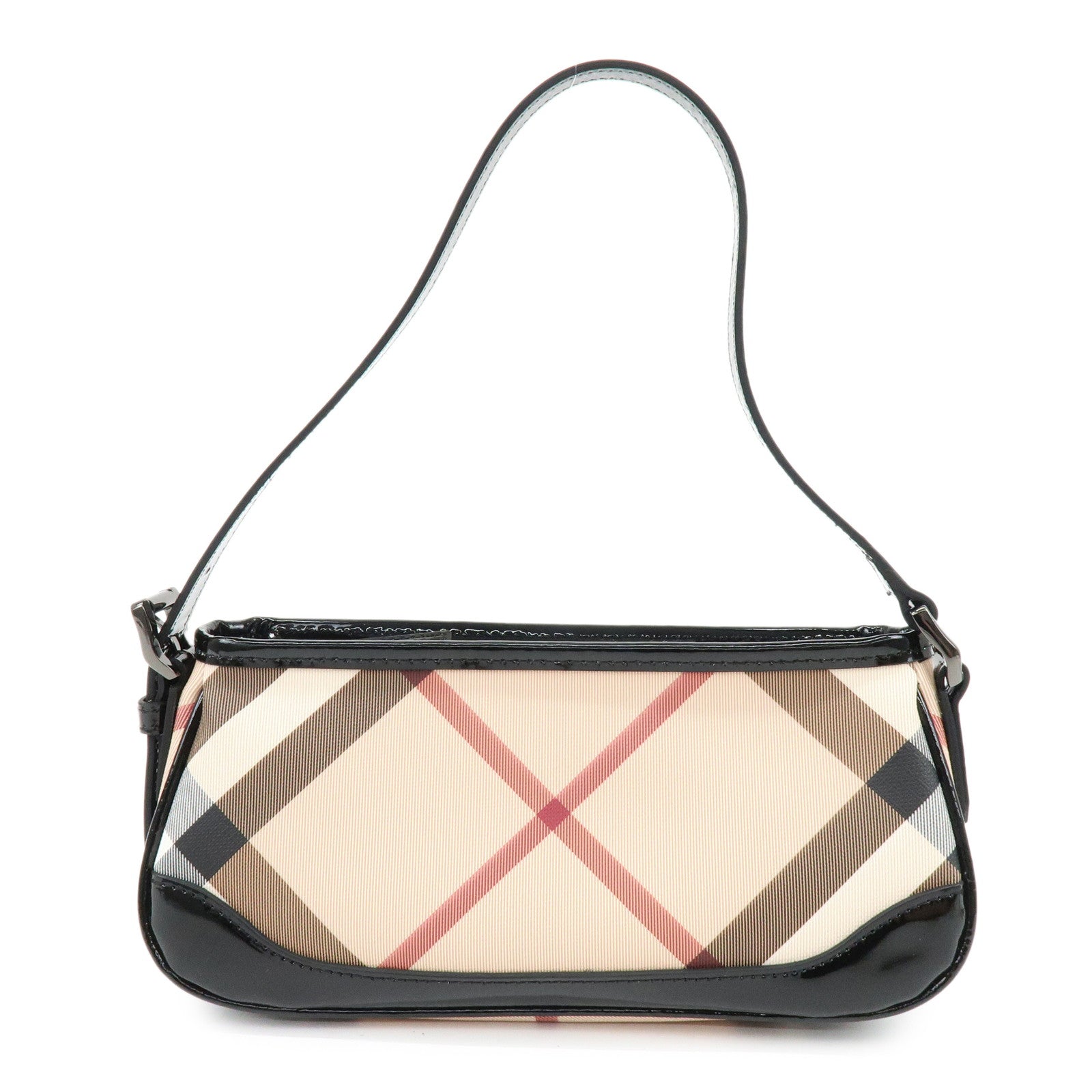 BURBERRY Nova Plaid PVC Patent Leather Hand Bag Beige Black