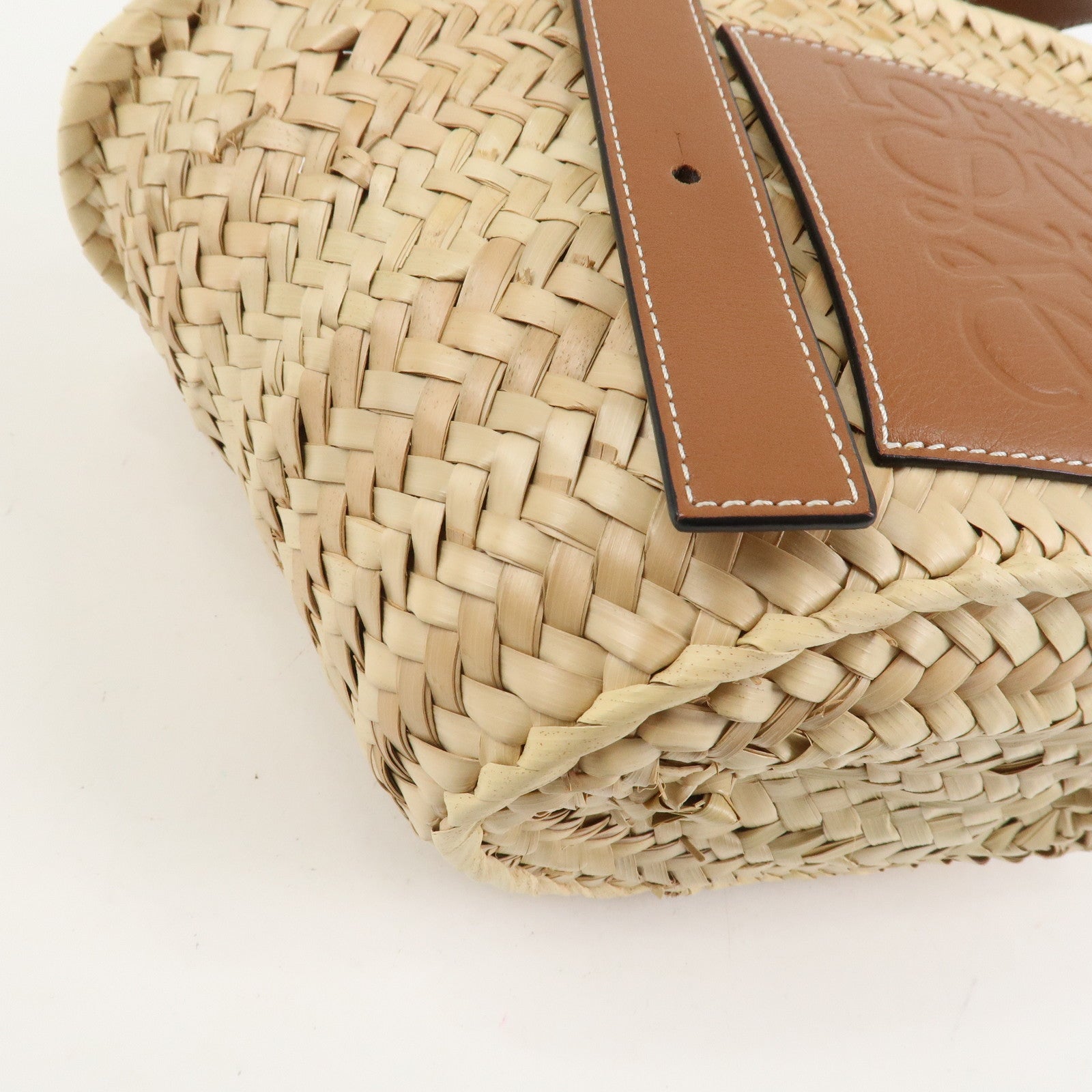 LOEWE Anagram Raffia Calf Leather Hand Bag Tote Bag Natural Tan