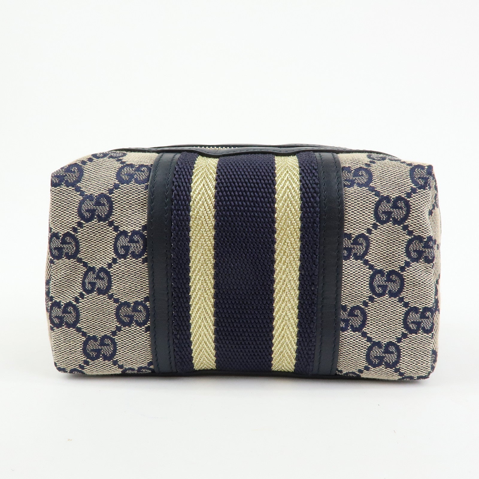 GUCCI Sherry GG Canvas Leather Cosmetic Pouch Navy 256636