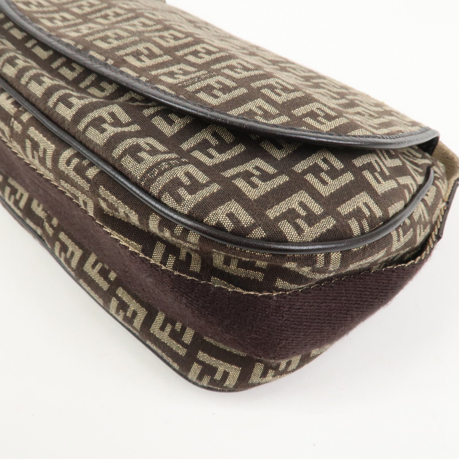 FENDI Zucchino Canvas Leather Shoulder Bag Crossbody Bag 8BR320