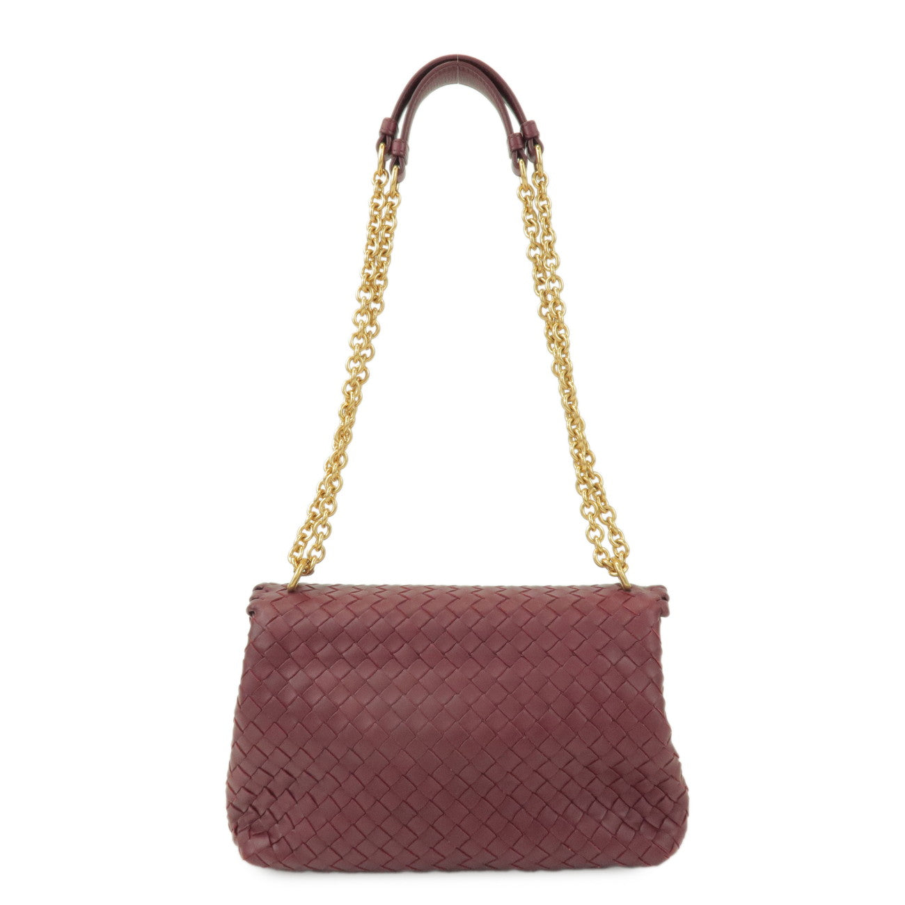 BOTTEGA VENETA Intrecciato Lamb Skin Chain Shoulder Bag Bordeaux