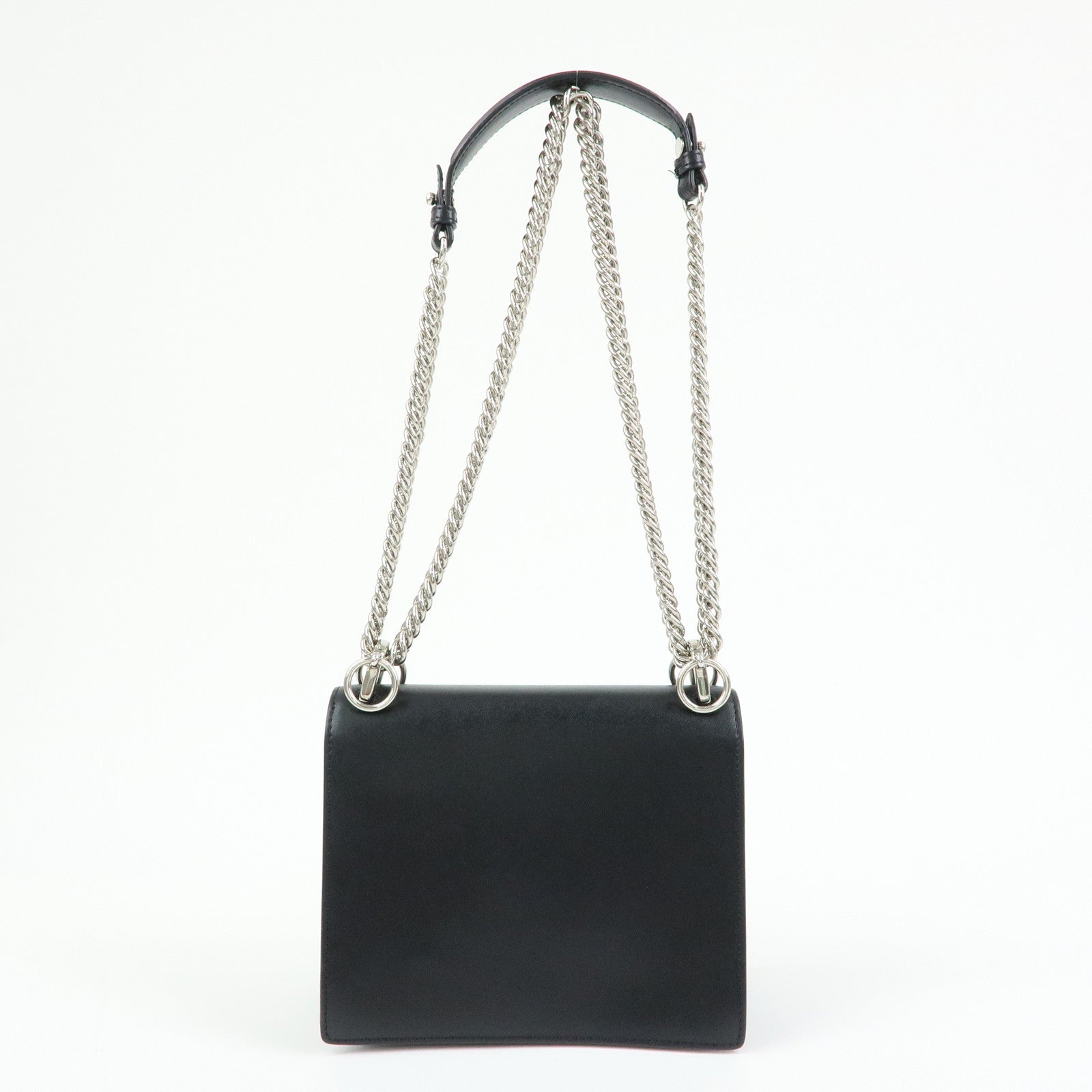 FENDI Kan I Mini Leather Chain Shoulder Crossbody Bag Black 8M0381