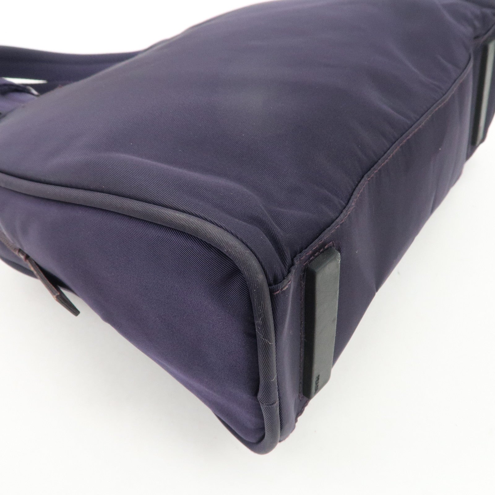 PRADA Triangle Logo Leather Nylon Hand Bag Purple B8495