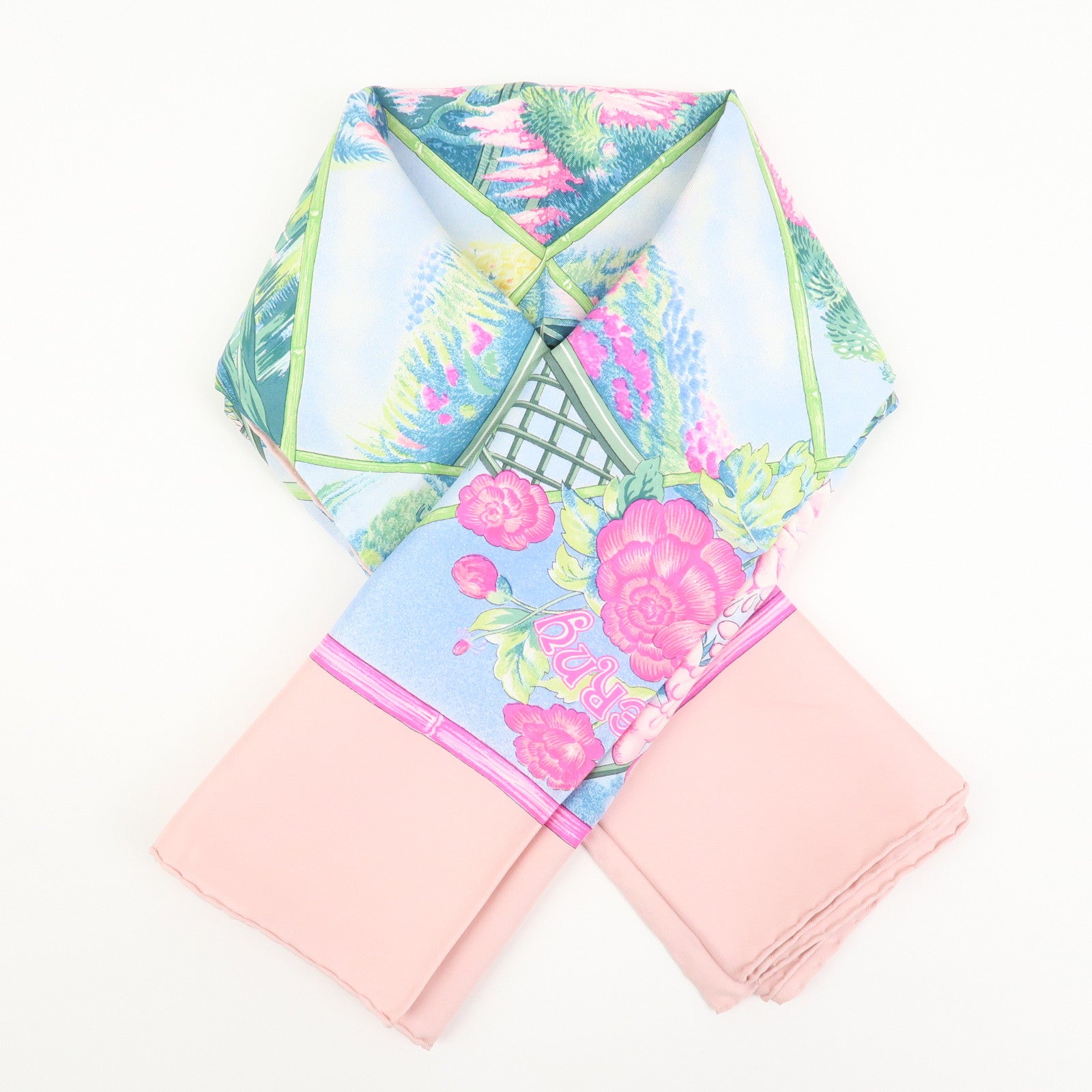 HERMES Carre 90 Silk 100% Scarf GIVERNY Pink Multicolor