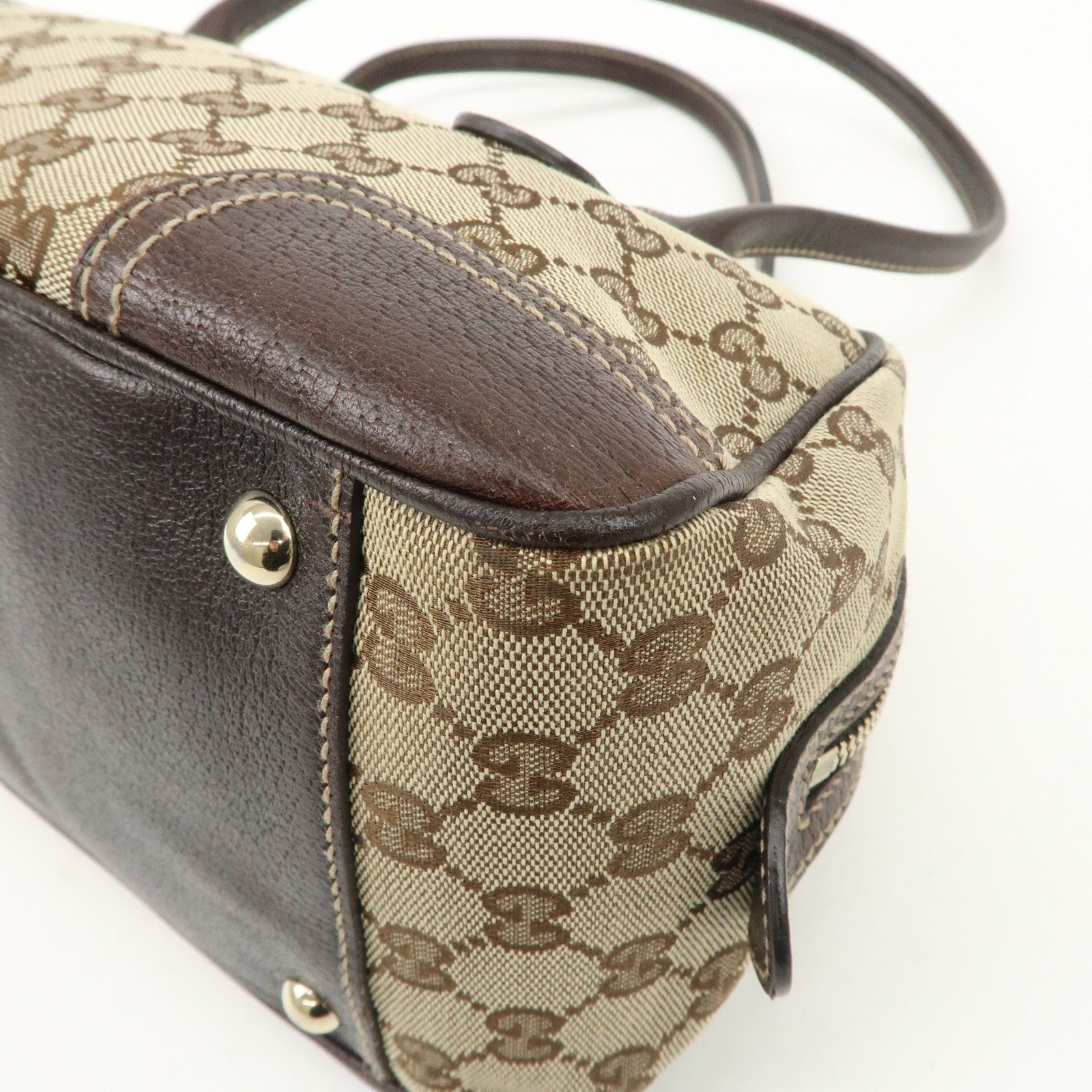 GUCCI Sherry Princy Leather Canvas Boston Bag Hand Bag Brown 161720 Used