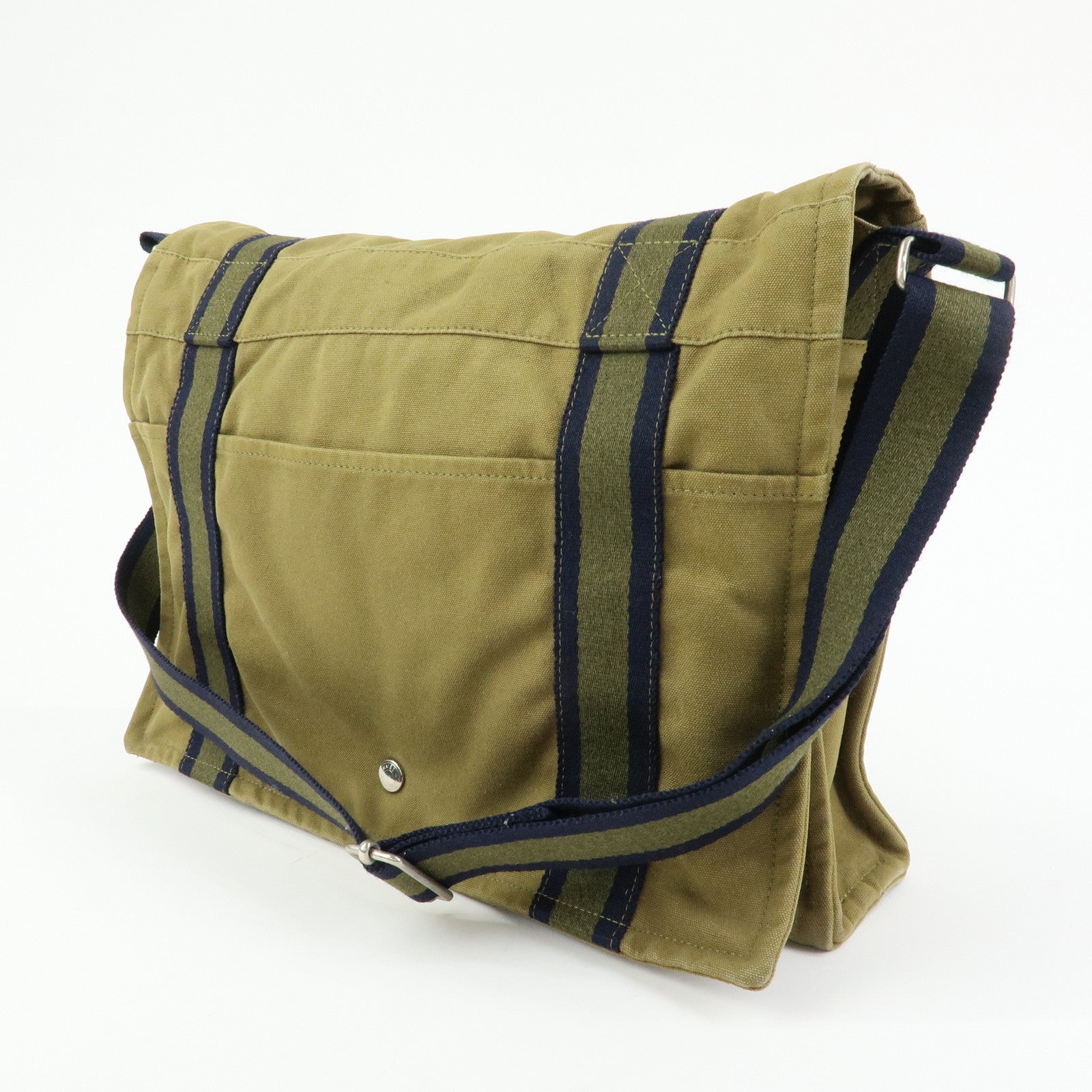 HERMES Fourre Tout Bassas MM Cotton Shoulder Bag Khaki