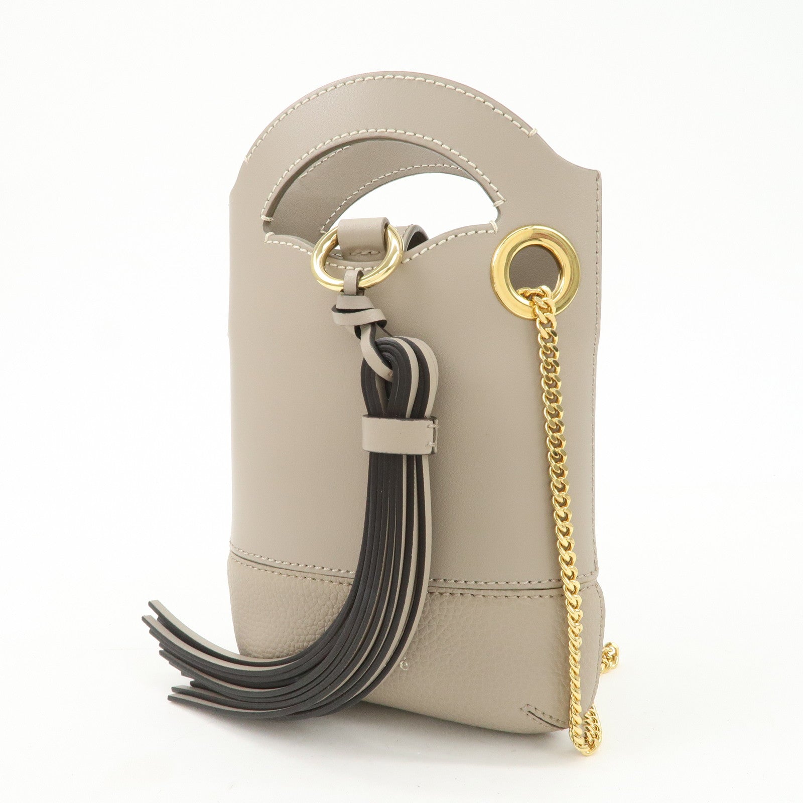 Chloe Leather Small Phone Pouch Hand Bag Shoulder Bag Greige