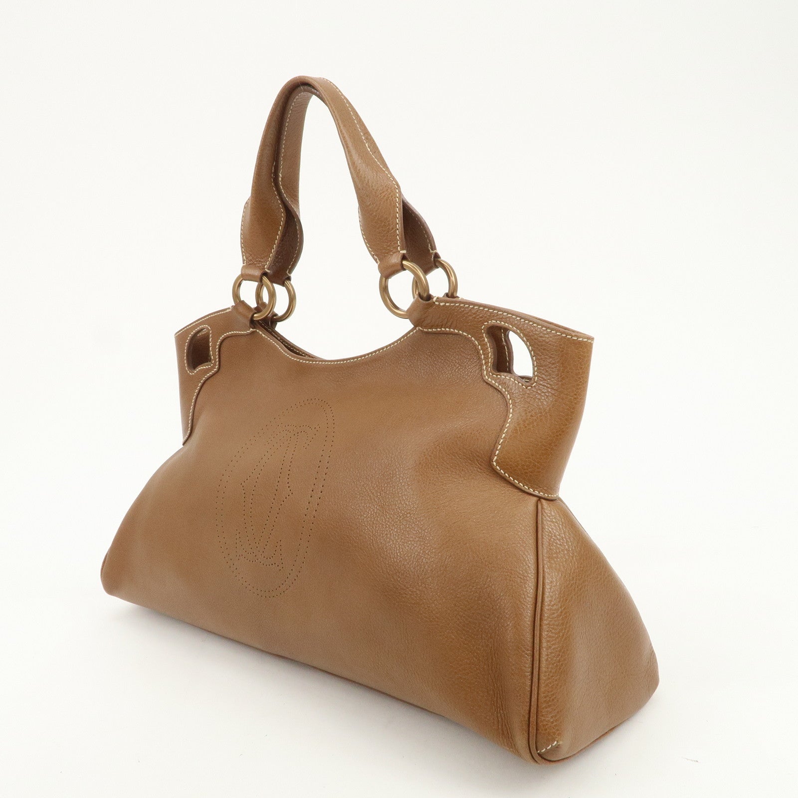 Cartier Must Line Marcello Leather Hand Bag Tote Bag Brown