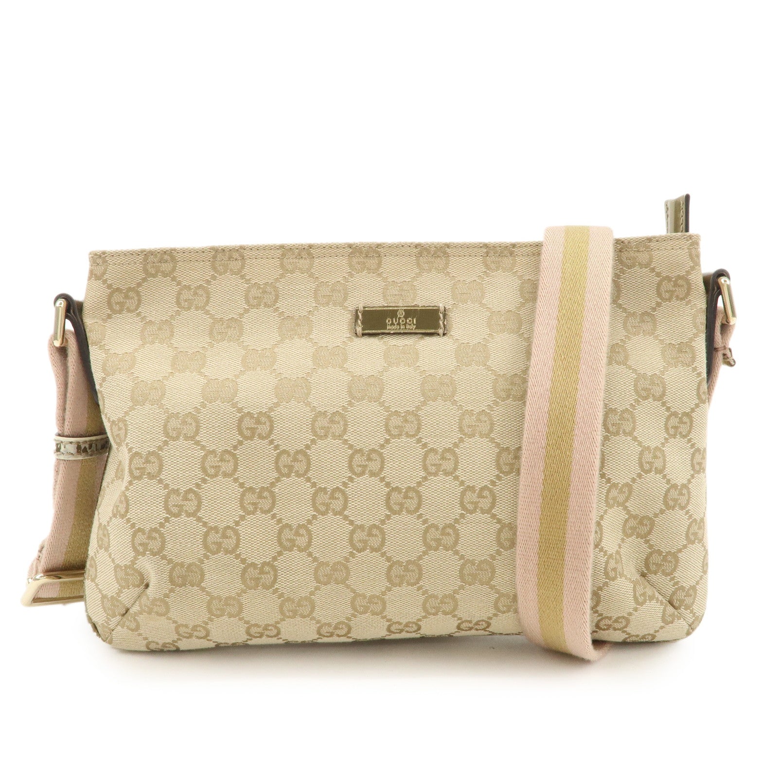 GUCCI Sherry GG Canvas Leather Shoulder Bag Pink Beige 189749 Used